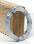 High-End Natural Lavender & Blue-Green Flower Jadeite Jade "Half Round" Bangle Bracelet (55.8mm) 