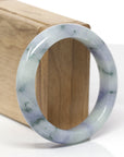 High-End Natural Lavender & Blue-Green Flower Jadeite Jade "Half Round" Bangle Bracelet (55.8mm) 
