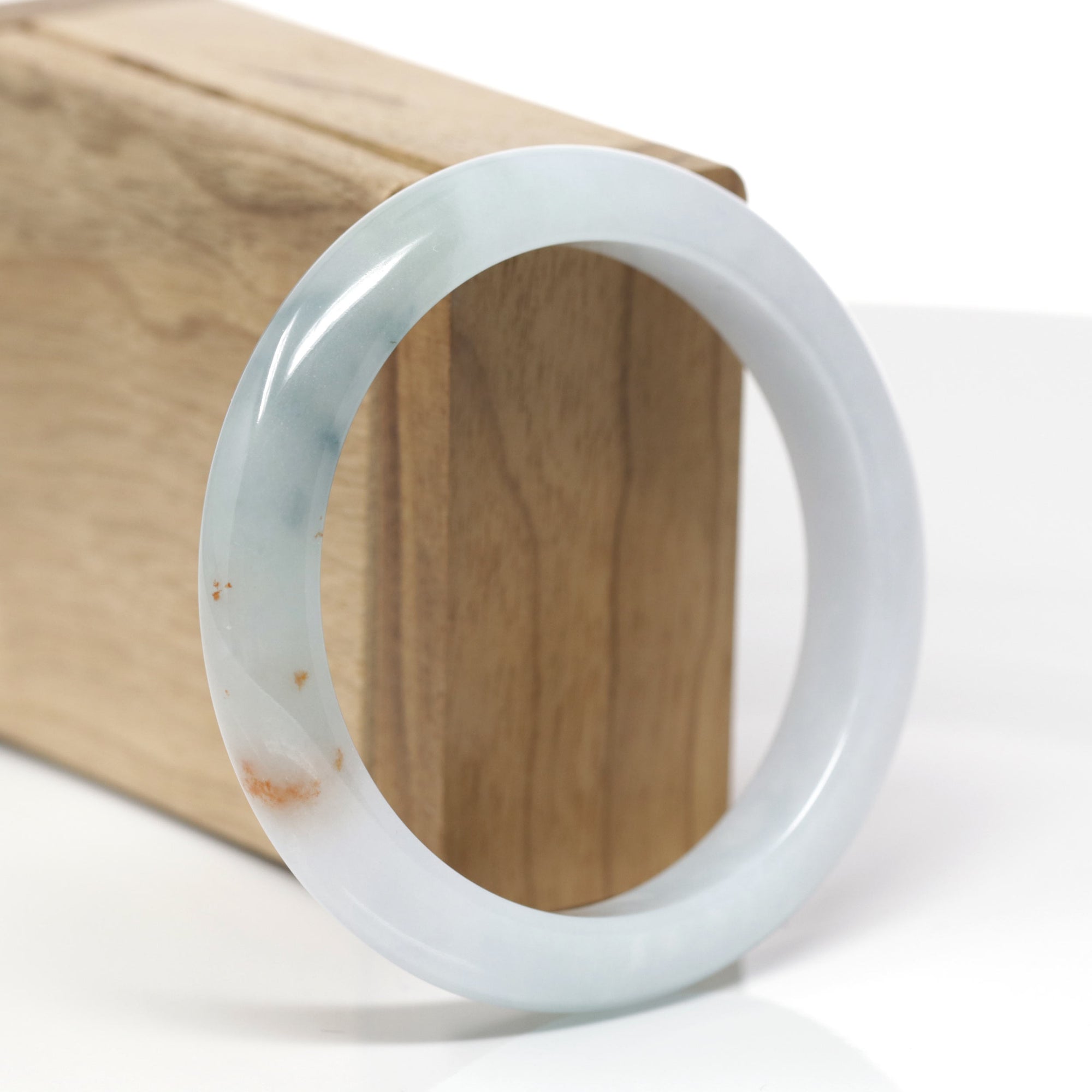 Baikalla Natural Light Blue-Green &amp; Orange Sajin (Golden Dust) Jadeite Jade "Half Round" Bangle Bracelet (58.6mm) 