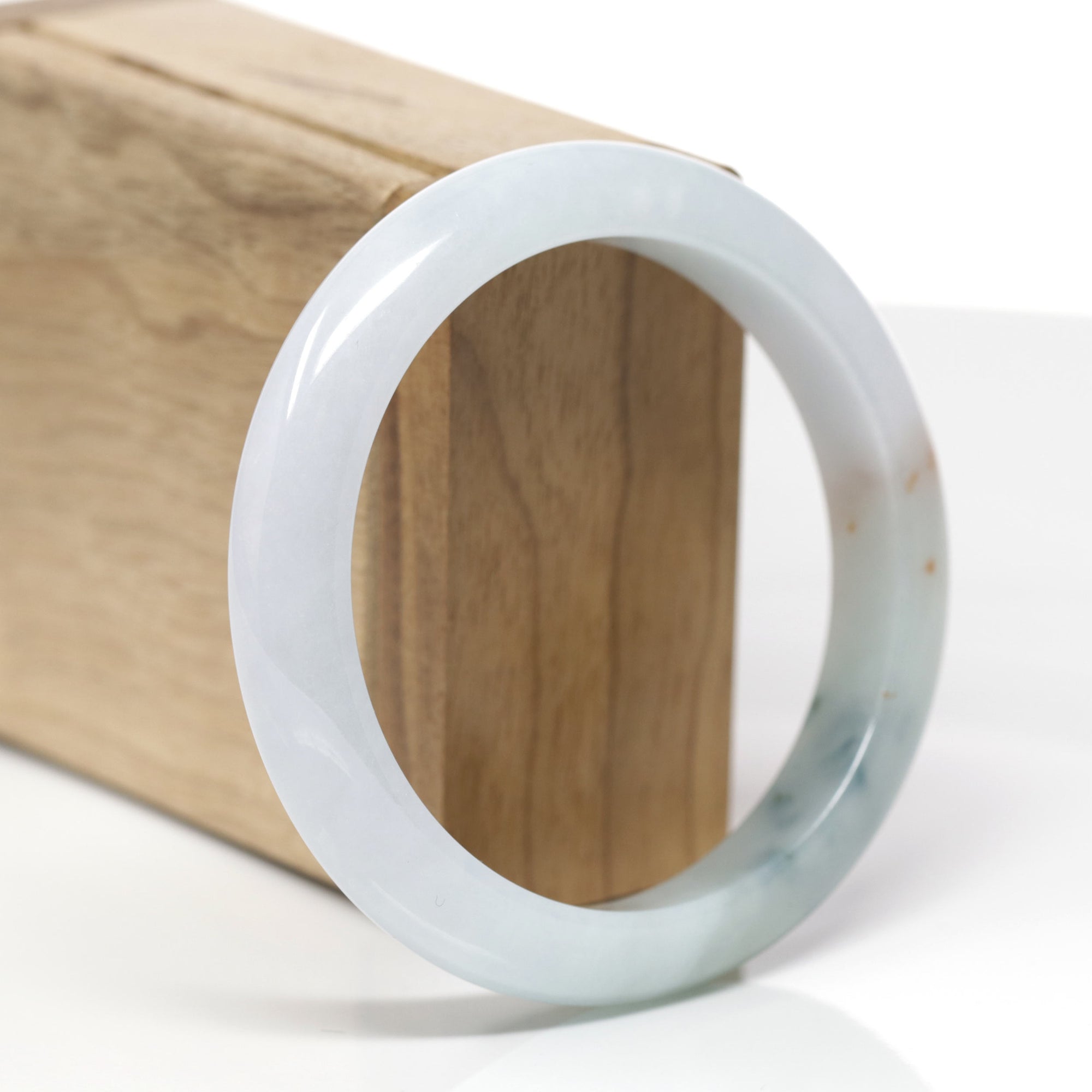 Baikalla Natural Light Blue-Green &amp; Orange Sajin (Golden Dust) Jadeite Jade "Half Round" Bangle Bracelet (58.6mm) 