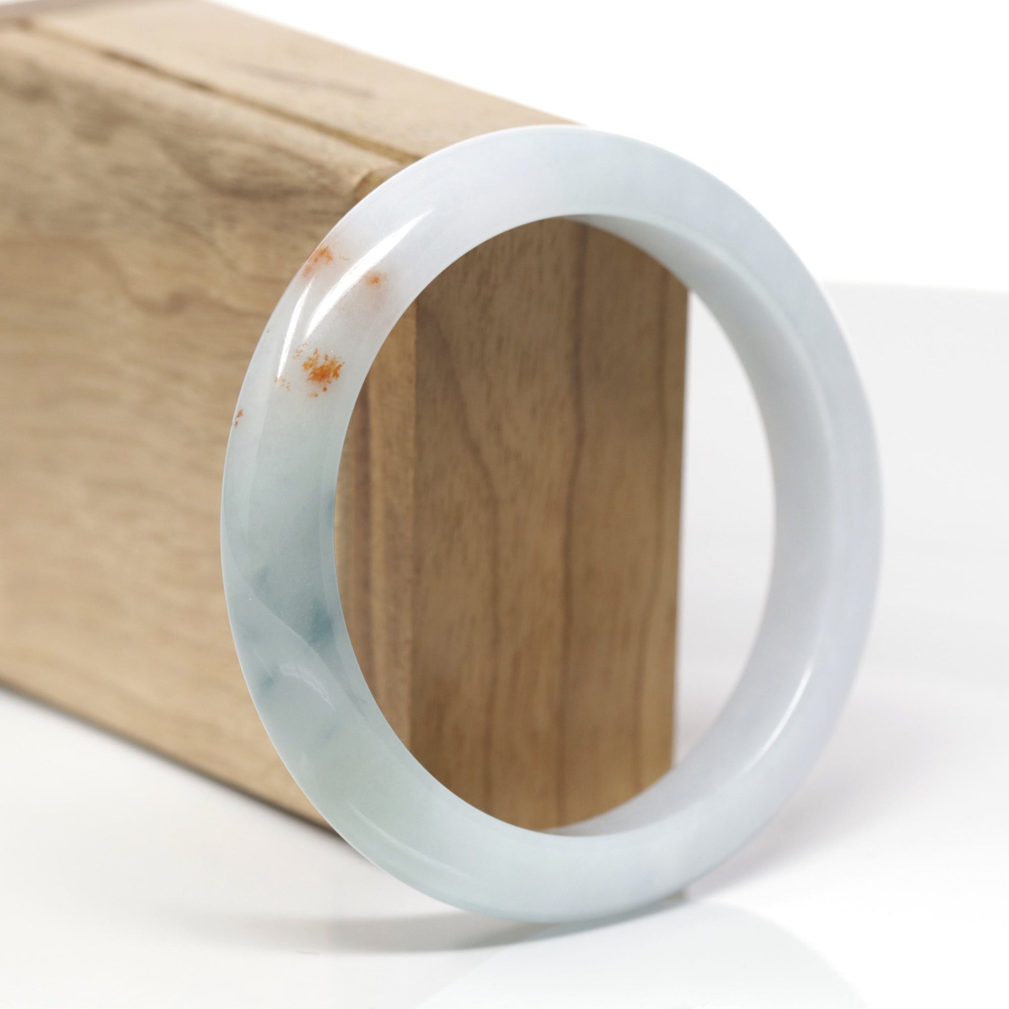 Baikalla Natural Light Blue-Green &amp; Orange Sajin (Golden Dust) Jadeite Jade "Half Round" Bangle Bracelet (58.6mm) 