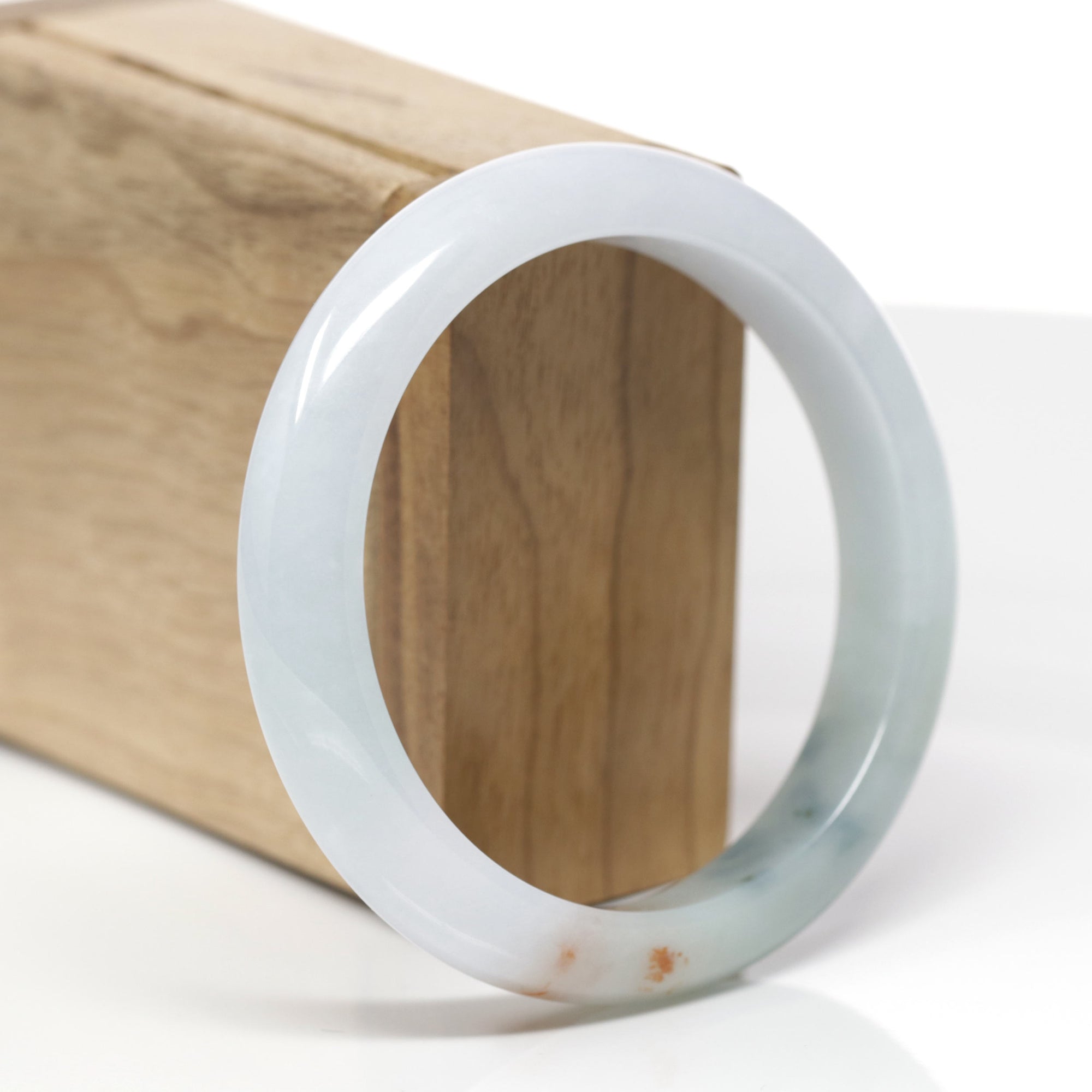 Baikalla Natural Light Blue-Green &amp; Orange Sajin (Golden Dust) Jadeite Jade "Half Round" Bangle Bracelet (58.6mm) 