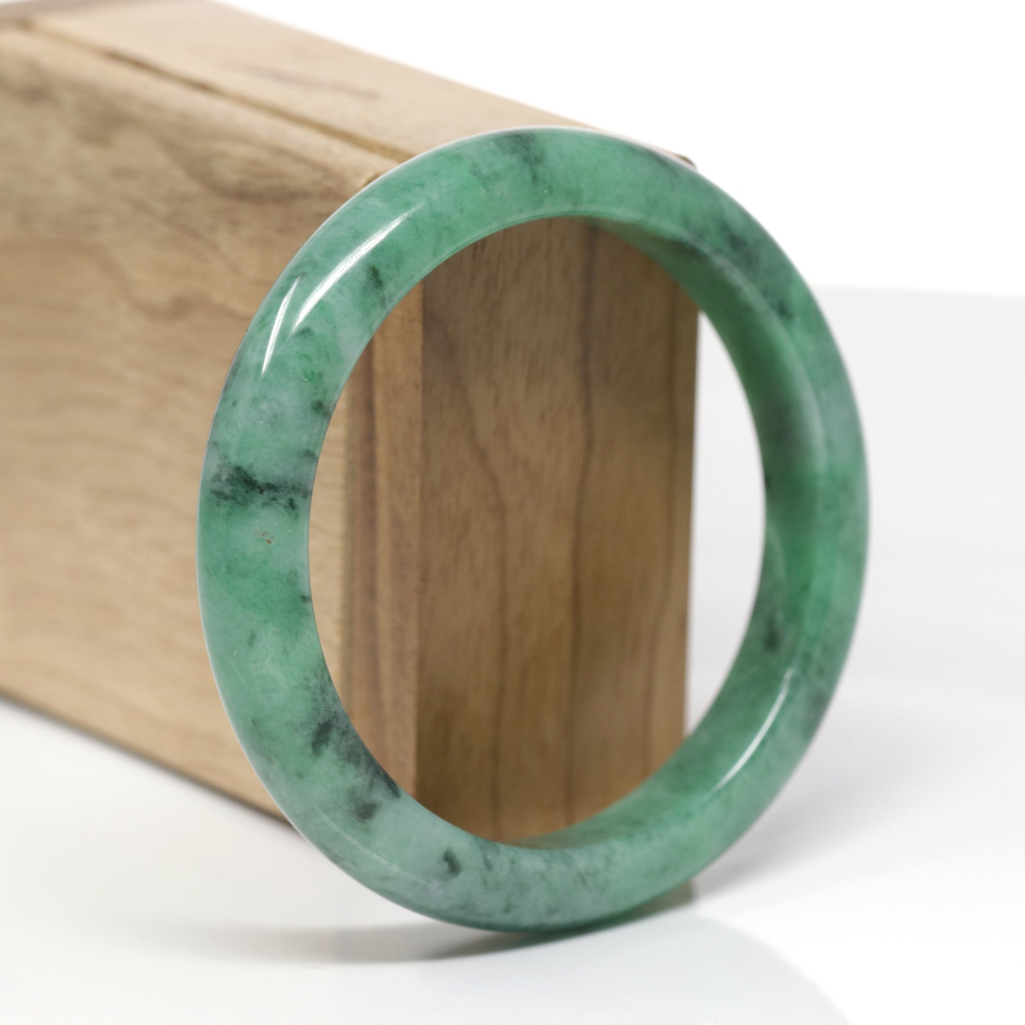 Baikalla Natural Vibrant Forest-Green Jadeite Jade "Half Round" Bangle Bracelet (58.7mm) 