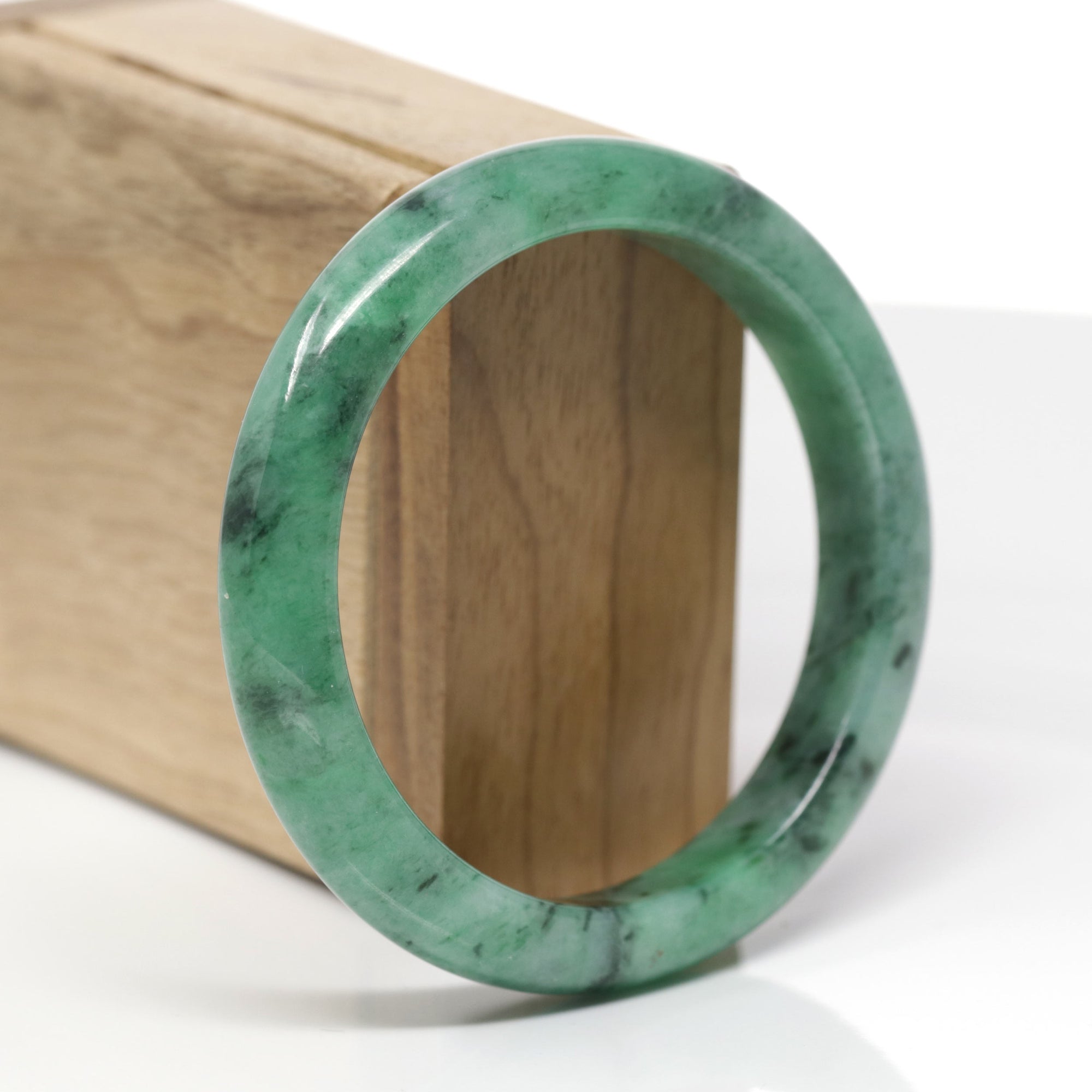 Baikalla Natural Vibrant Forest-Green Jadeite Jade "Half Round" Bangle Bracelet (58.7mm) 