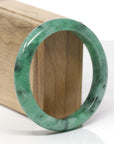 Baikalla Natural Vibrant Forest-Green Jadeite Jade "Half Round" Bangle Bracelet (58.7mm) 