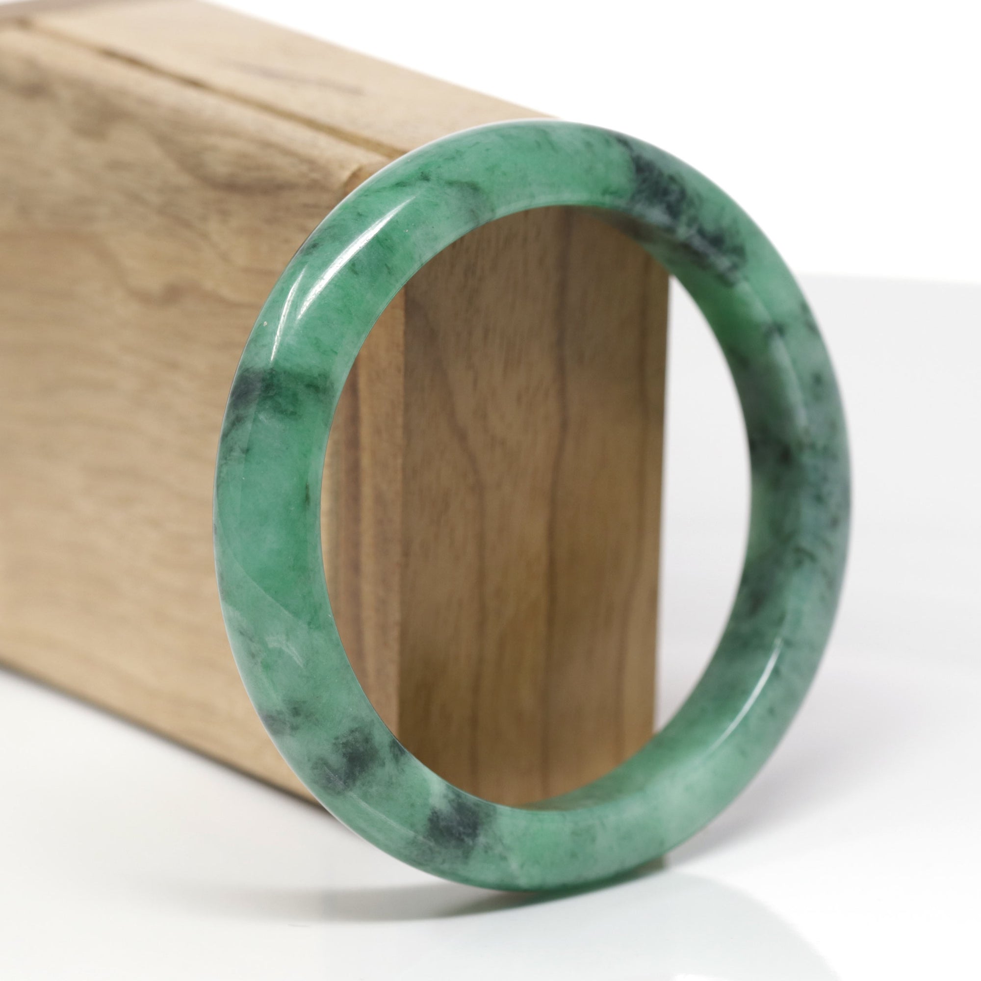 Baikalla Natural Vibrant Forest-Green Jadeite Jade "Half Round" Bangle Bracelet (58.7mm) 