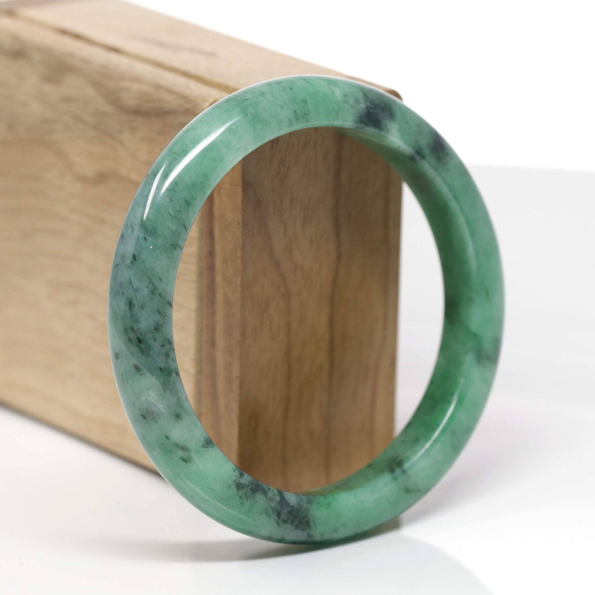 Baikalla Natural Vibrant Forest-Green Jadeite Jade "Half Round" Bangle Bracelet (58.7mm) 