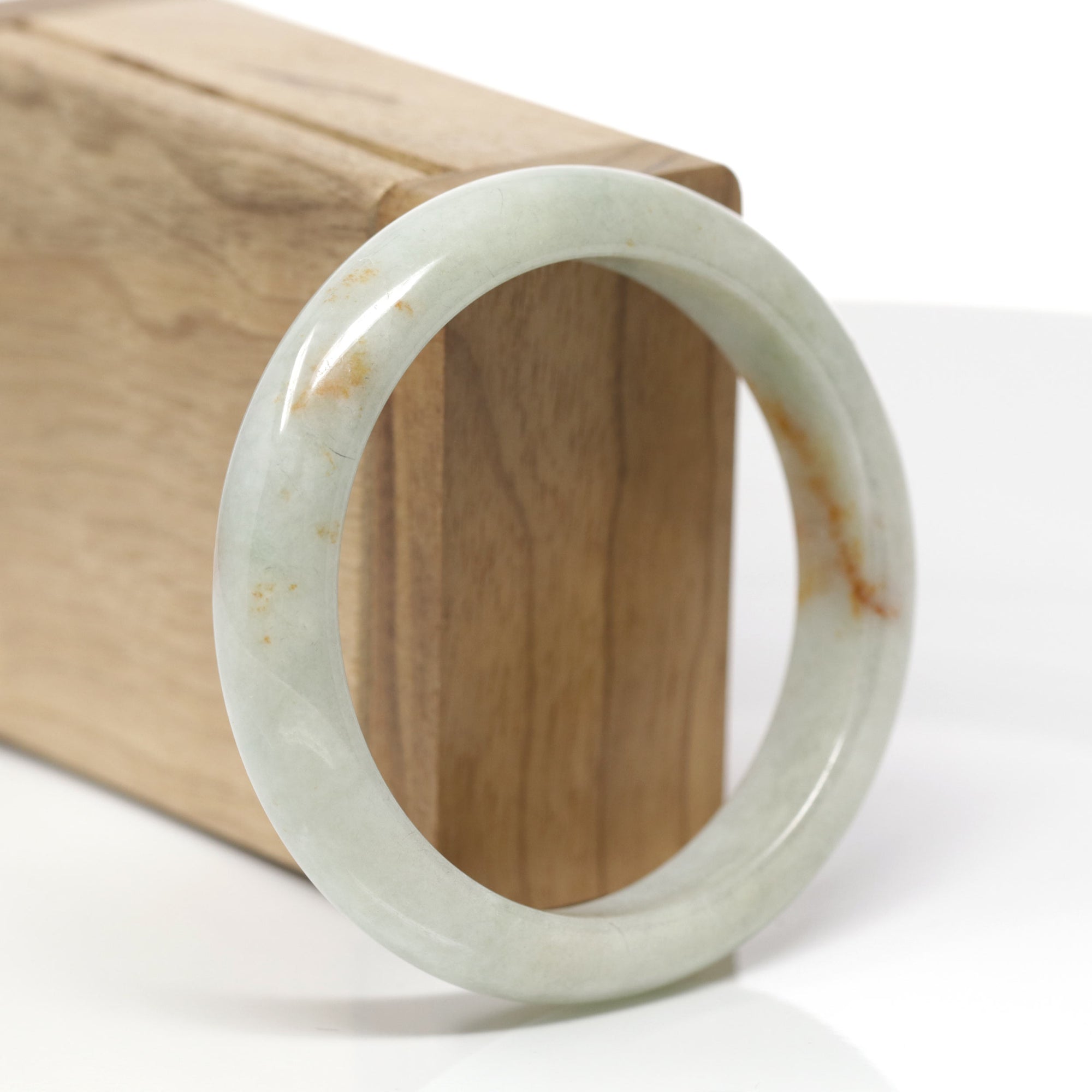 Baikalla Natural Light Green &amp; Orange Sajin Jadeite Jade "Half Round" Bangle Bracelet (57.4mm) 