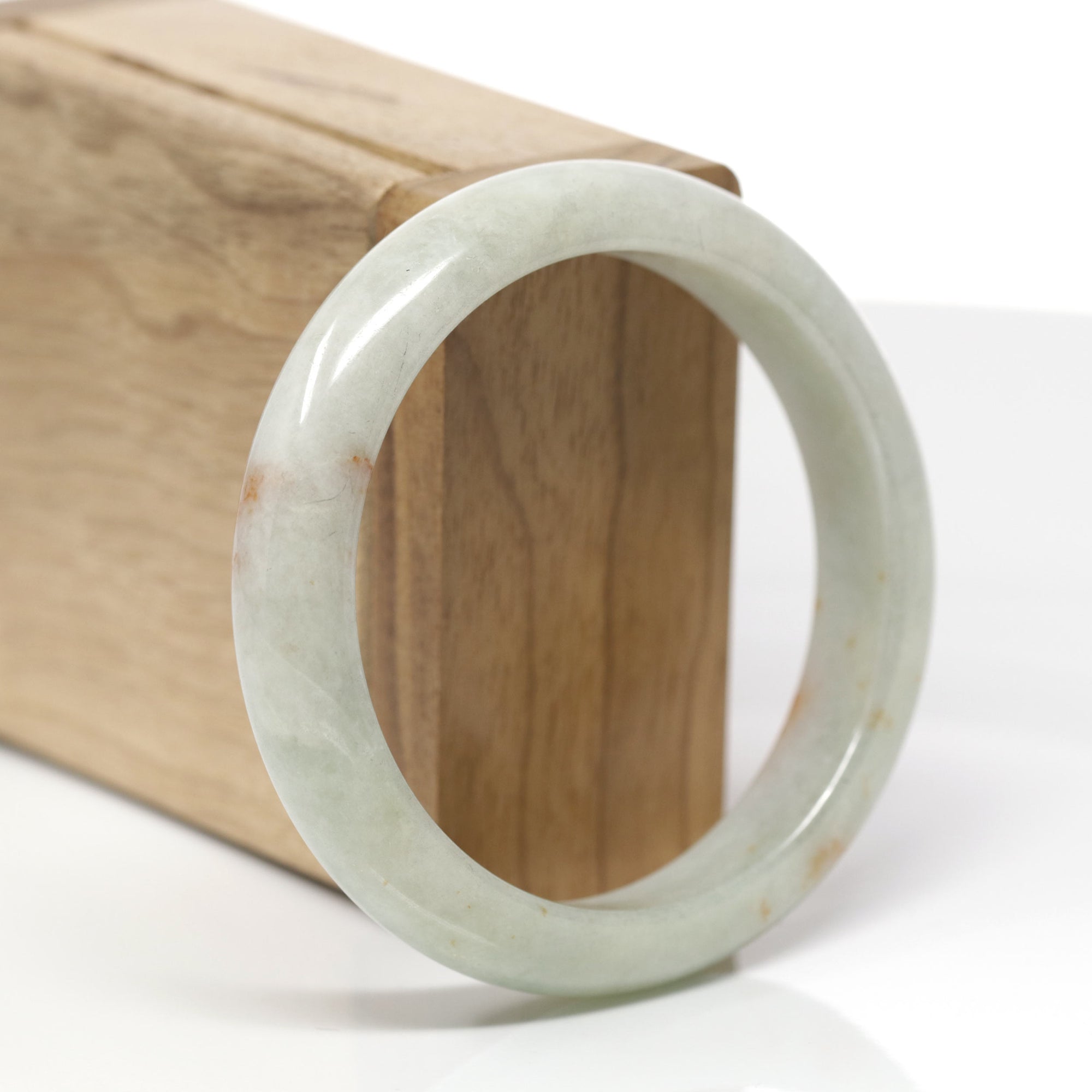 Baikalla Natural Light Green &amp; Orange Sajin Jadeite Jade "Half Round" Bangle Bracelet (57.4mm) 