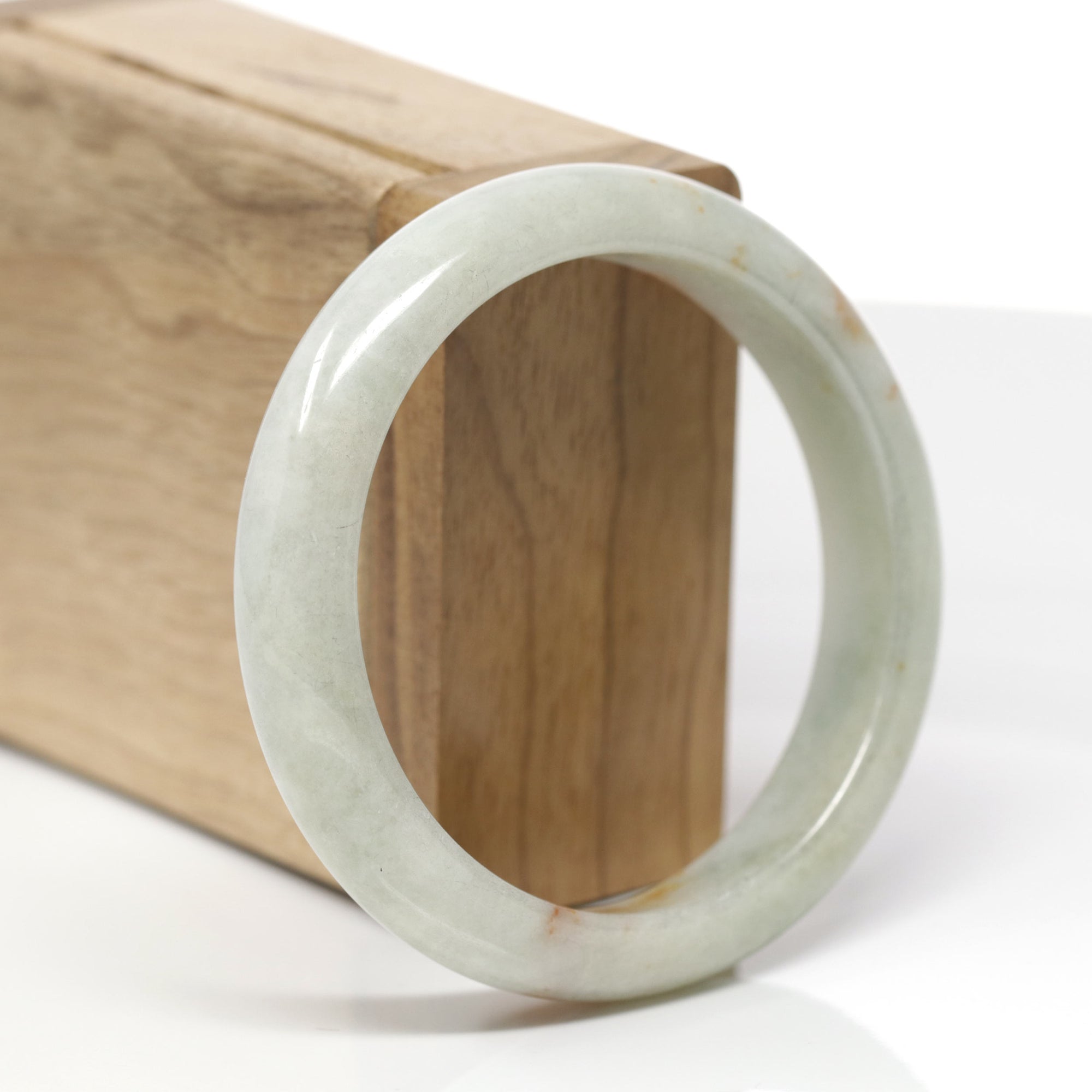 Baikalla Natural Light Green &amp; Orange Sajin Jadeite Jade "Half Round" Bangle Bracelet (57.4mm) 