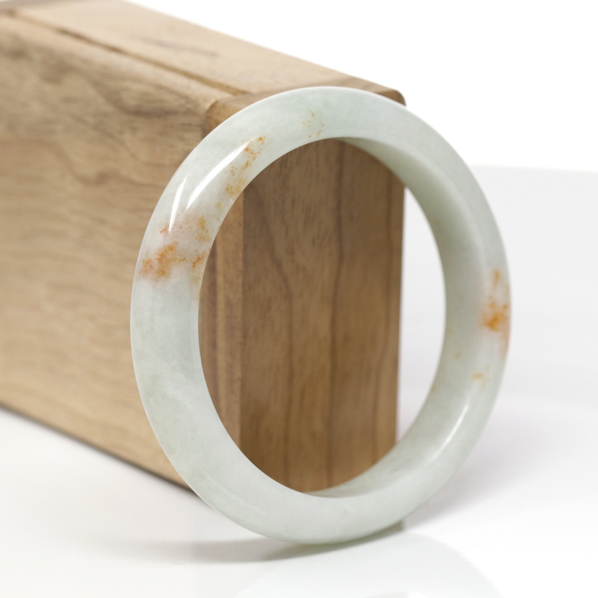 Baikalla Natural Light Green &amp; Orange Sajin Jadeite Jade "Half Round" Bangle Bracelet (57.4mm) 