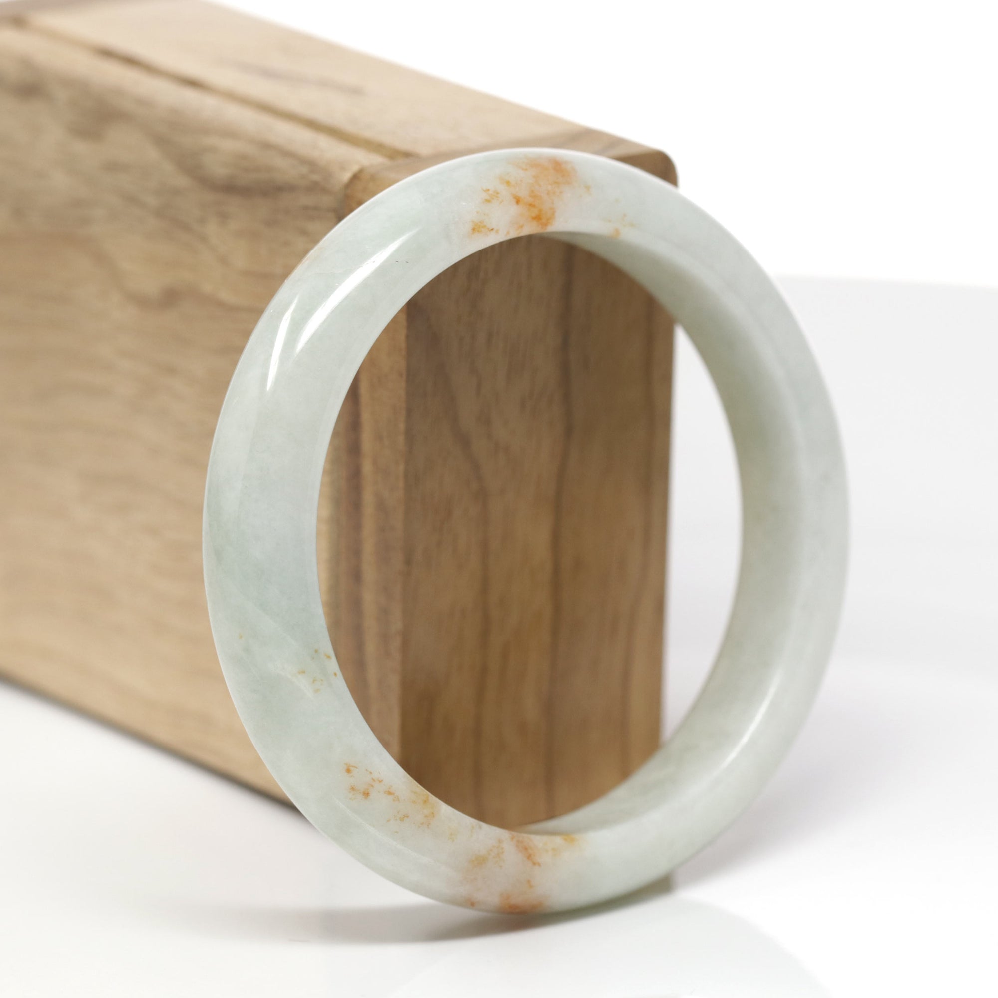 Baikalla Natural Light Green &amp; Orange Sajin Jadeite Jade "Half Round" Bangle Bracelet (57.4mm) 