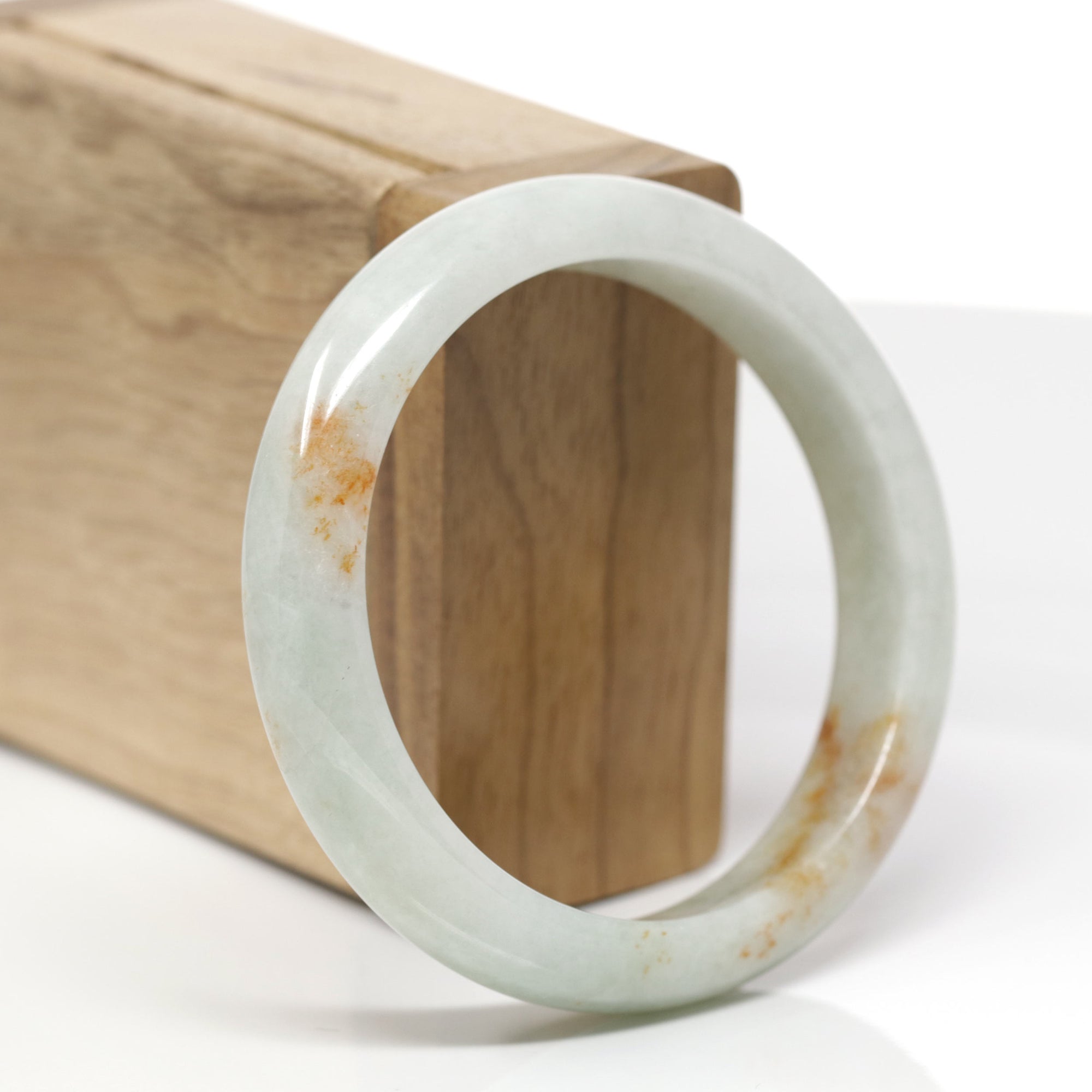 Baikalla Natural Light Green &amp; Orange Sajin Jadeite Jade "Half Round" Bangle Bracelet (57.4mm) 
