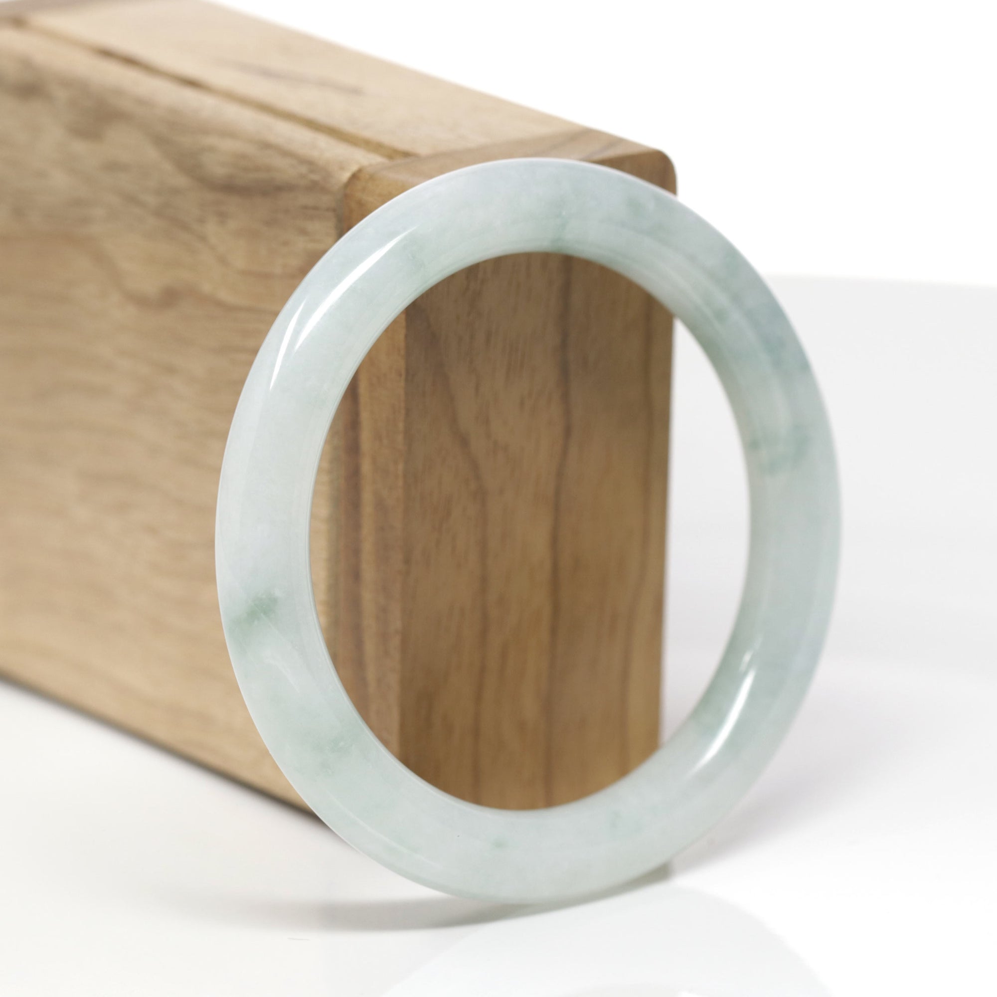 Baikalla Natural Icy Blue-Green Flowers Jadeite Jade "Traditional Full Round" Bangle Bracelet (53.8mm) 
