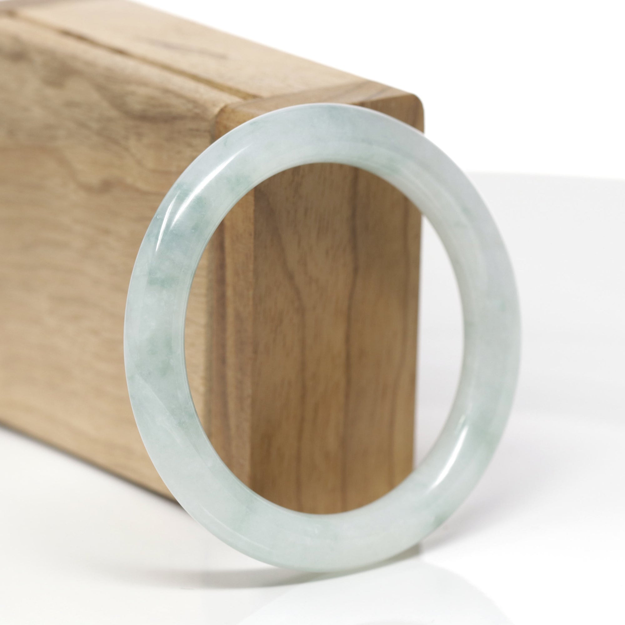 Baikalla Natural Icy Blue-Green Flowers Jadeite Jade "Traditional Full Round" Bangle Bracelet (53.8mm) 
