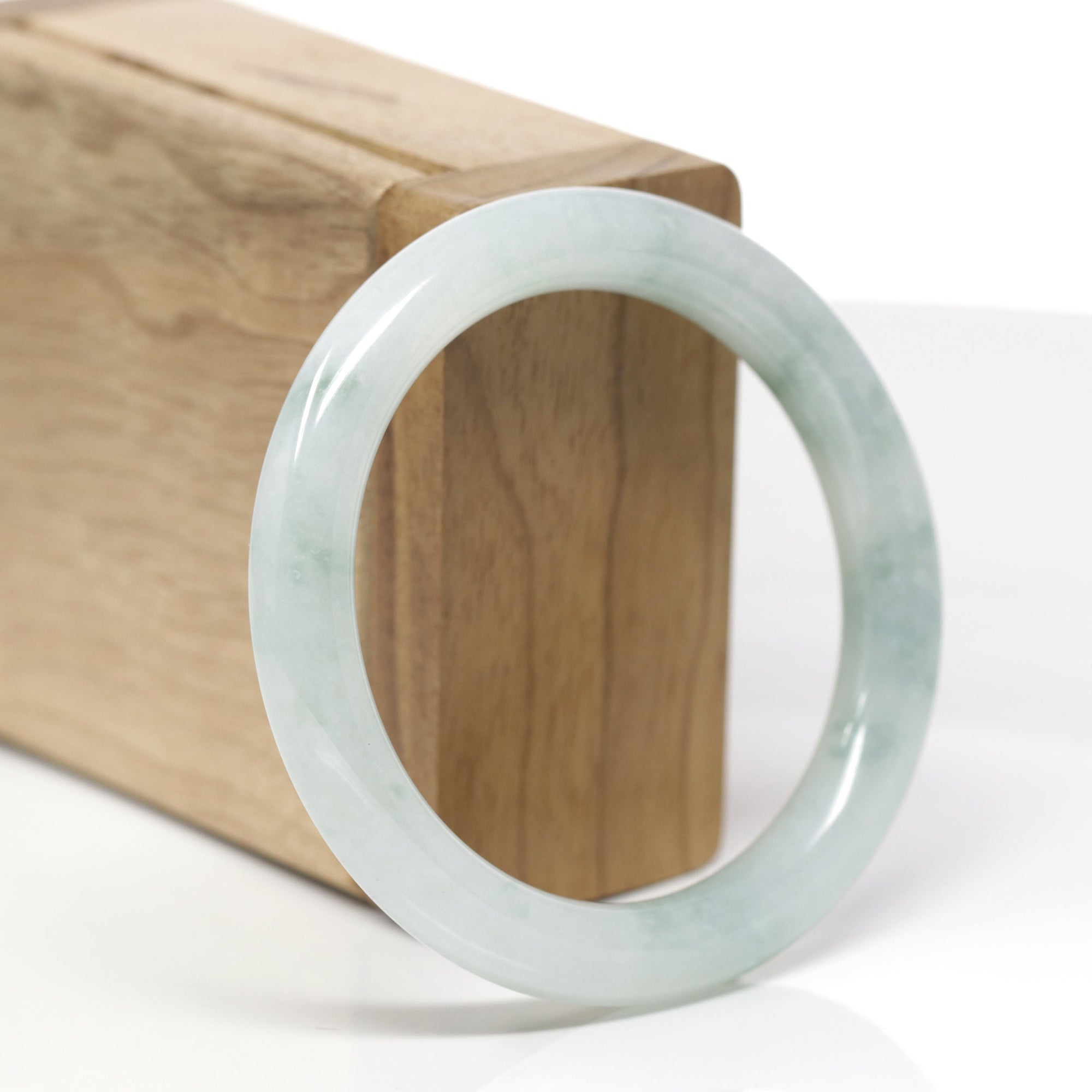 Baikalla Natural Icy Blue-Green Flowers Jadeite Jade "Traditional Full Round" Bangle Bracelet (53.8mm) 