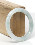 Baikalla Natural Icy Blue-Green Flowers Jadeite Jade "Traditional Full Round" Bangle Bracelet (53.8mm) 