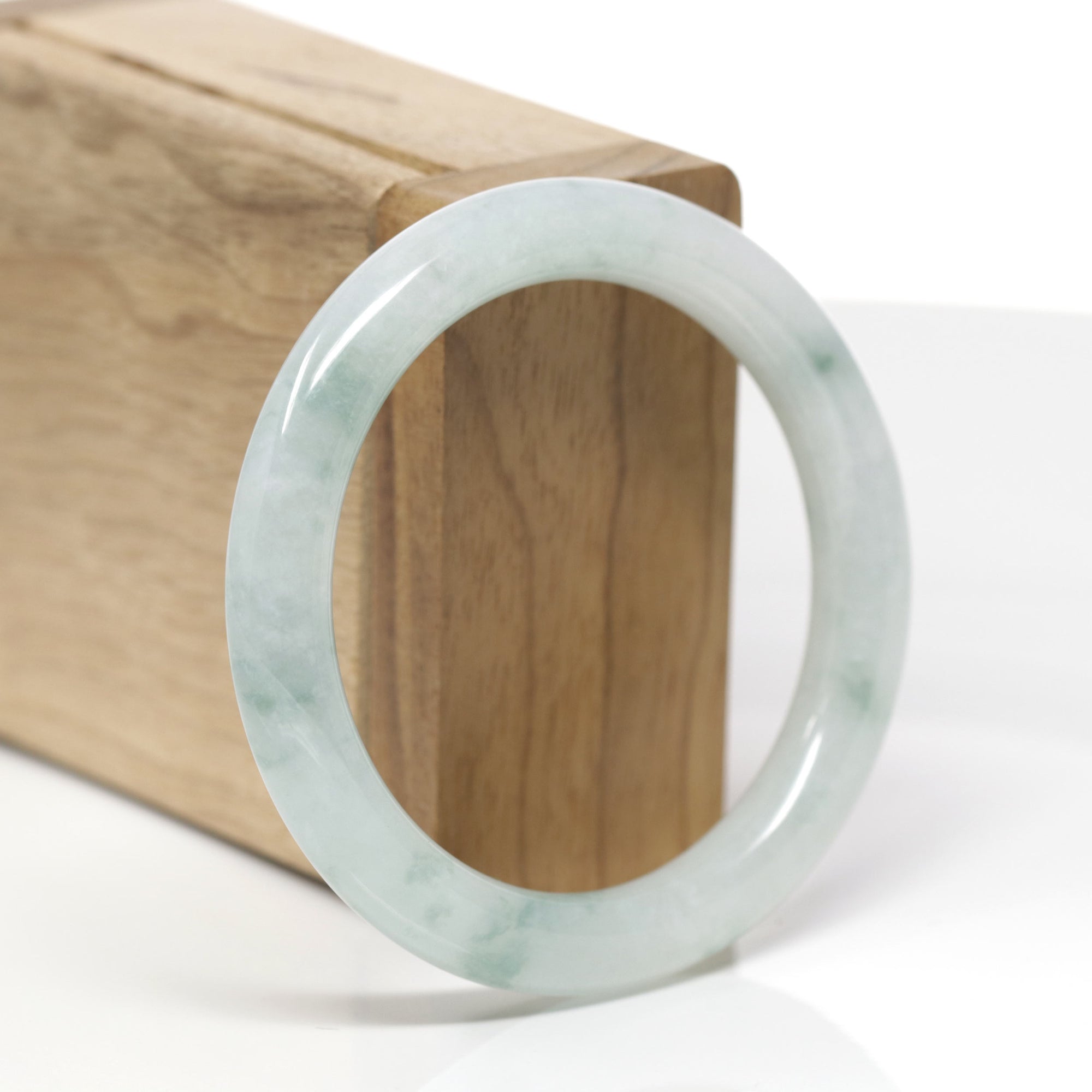 Baikalla Natural Icy Blue-Green Flowers Jadeite Jade "Traditional Full Round" Bangle Bracelet (53.8mm) 