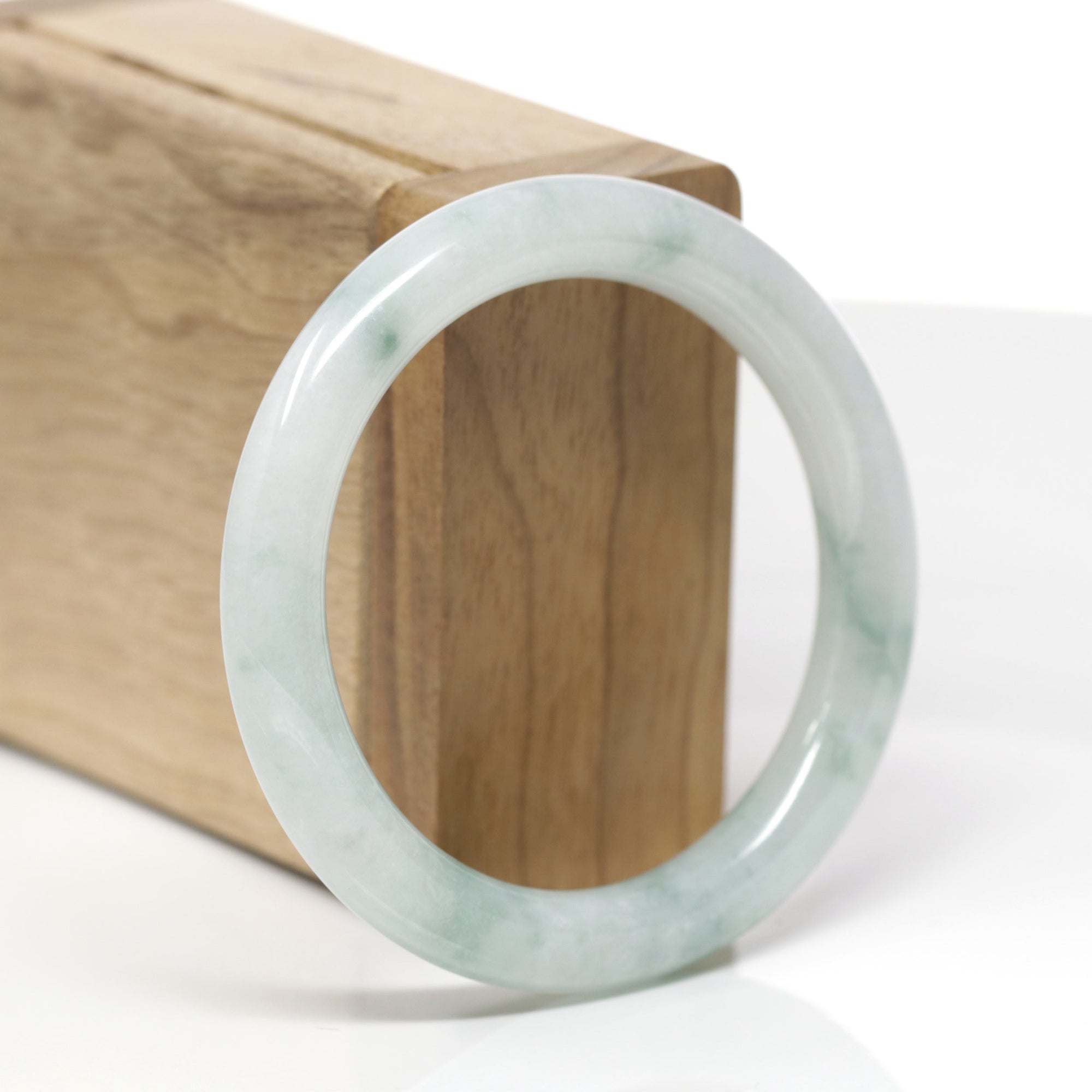 Baikalla Natural Icy Blue-Green Flowers Jadeite Jade "Traditional Full Round" Bangle Bracelet (53.8mm) 
