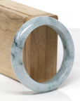 Baikalla Natural Blue-Green Flowers Jadeite Jade "Half Round" Bangle Bracelet (55.6mm) 