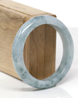 Baikalla Natural Blue-Green Flowers Jadeite Jade "Half Round" Bangle Bracelet (55.6mm) 