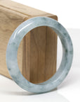 Baikalla Natural Blue-Green Flowers Jadeite Jade "Half Round" Bangle Bracelet (55.6mm) 