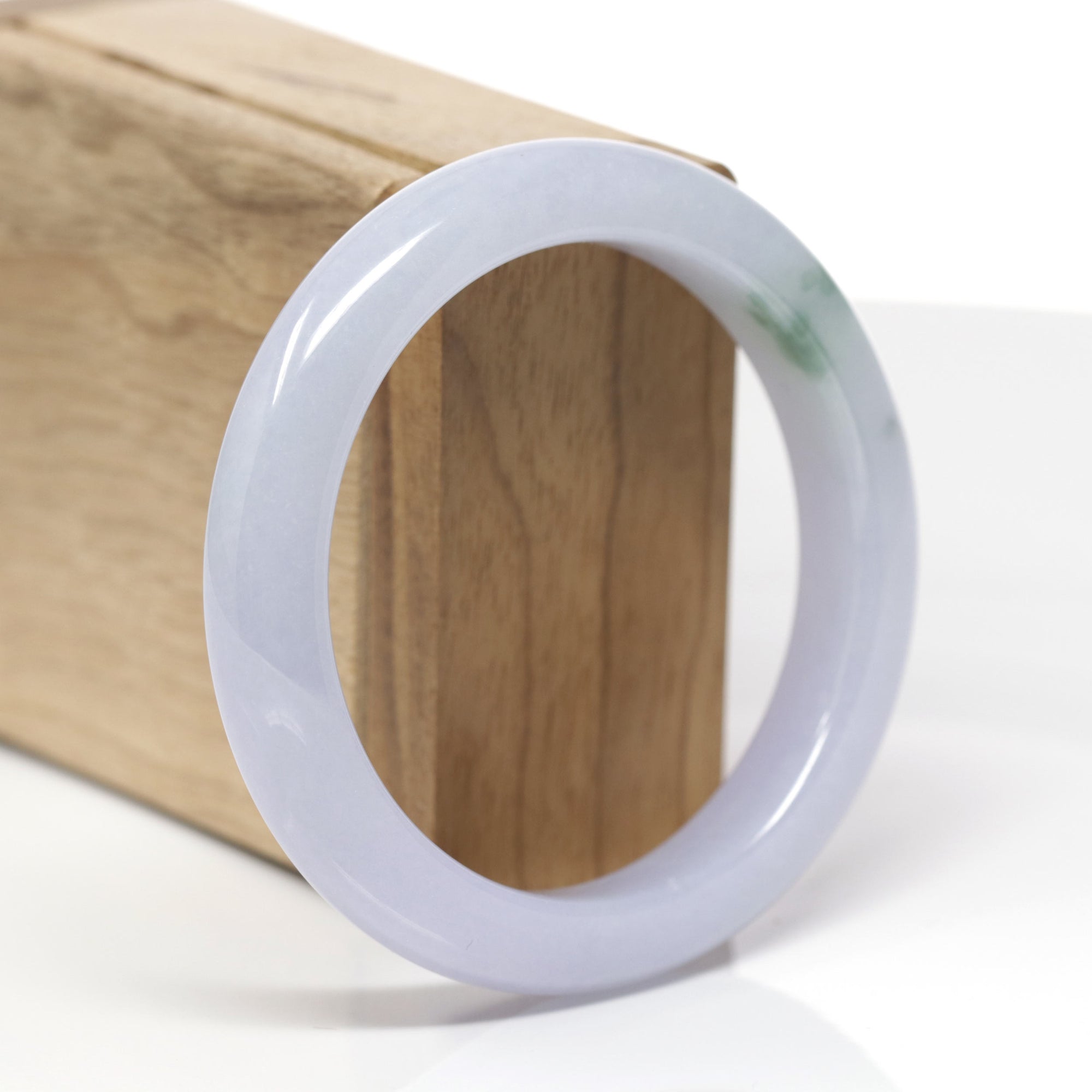 High-End Natural Icy Lavender W/ Blue-Green Flower Patch Jadeite Jade "Half Round" Bangle Bracelet (57mm) 