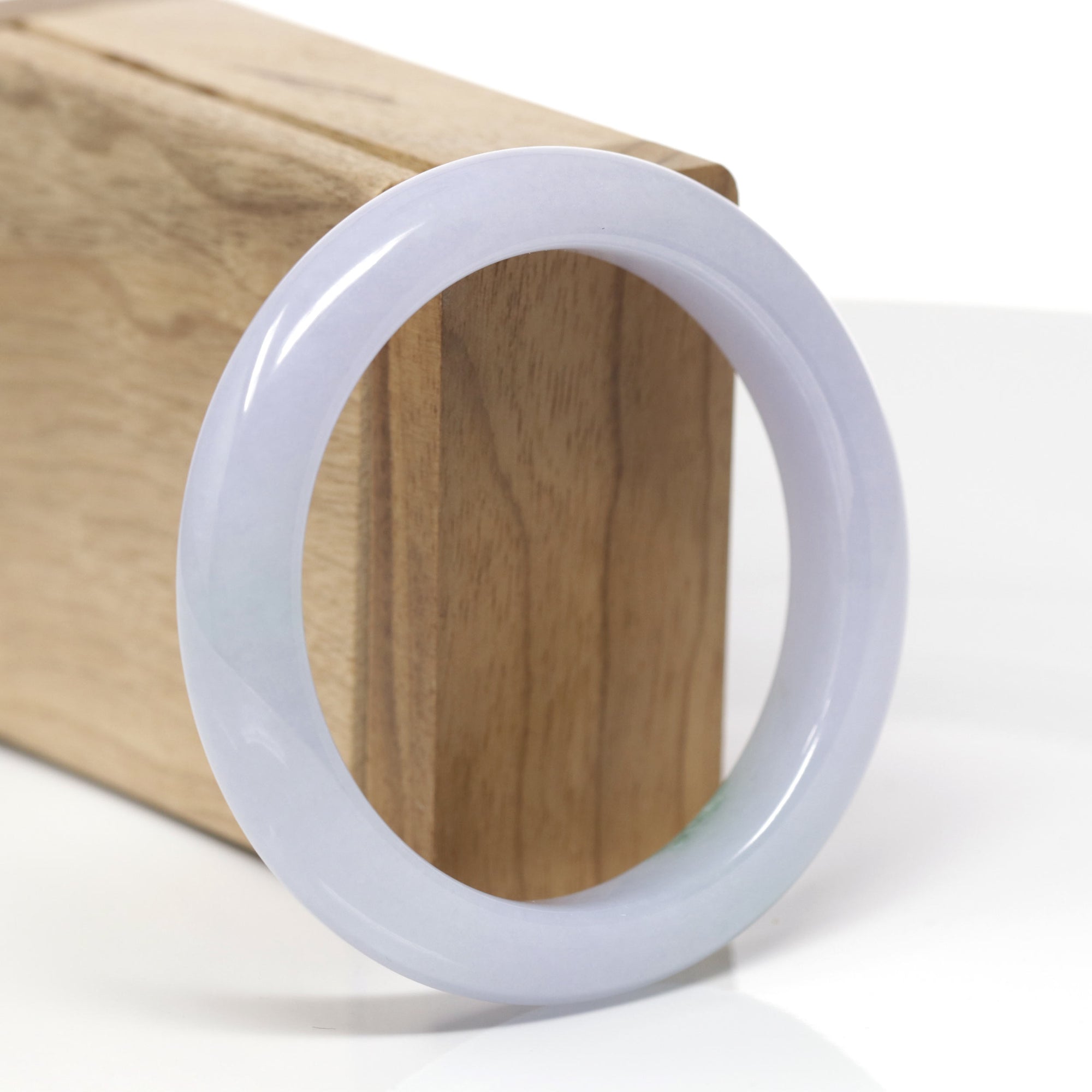 High-End Natural Icy Lavender W/ Blue-Green Flower Patch Jadeite Jade "Half Round" Bangle Bracelet (57mm) 