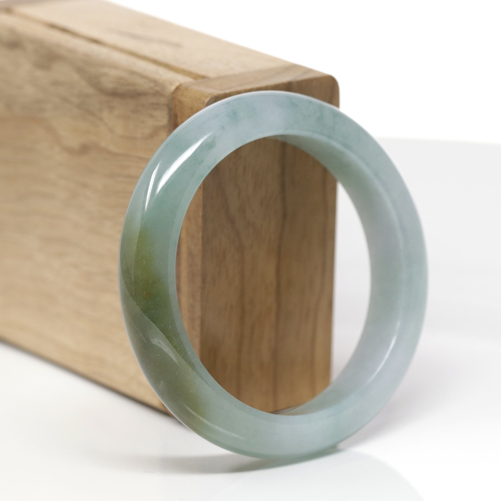 Baikalla Natural Blue-Green &amp; Yellow-Green Patch Jadeite Jade "Half Round" Bangle Bracelet (53.1mm) 