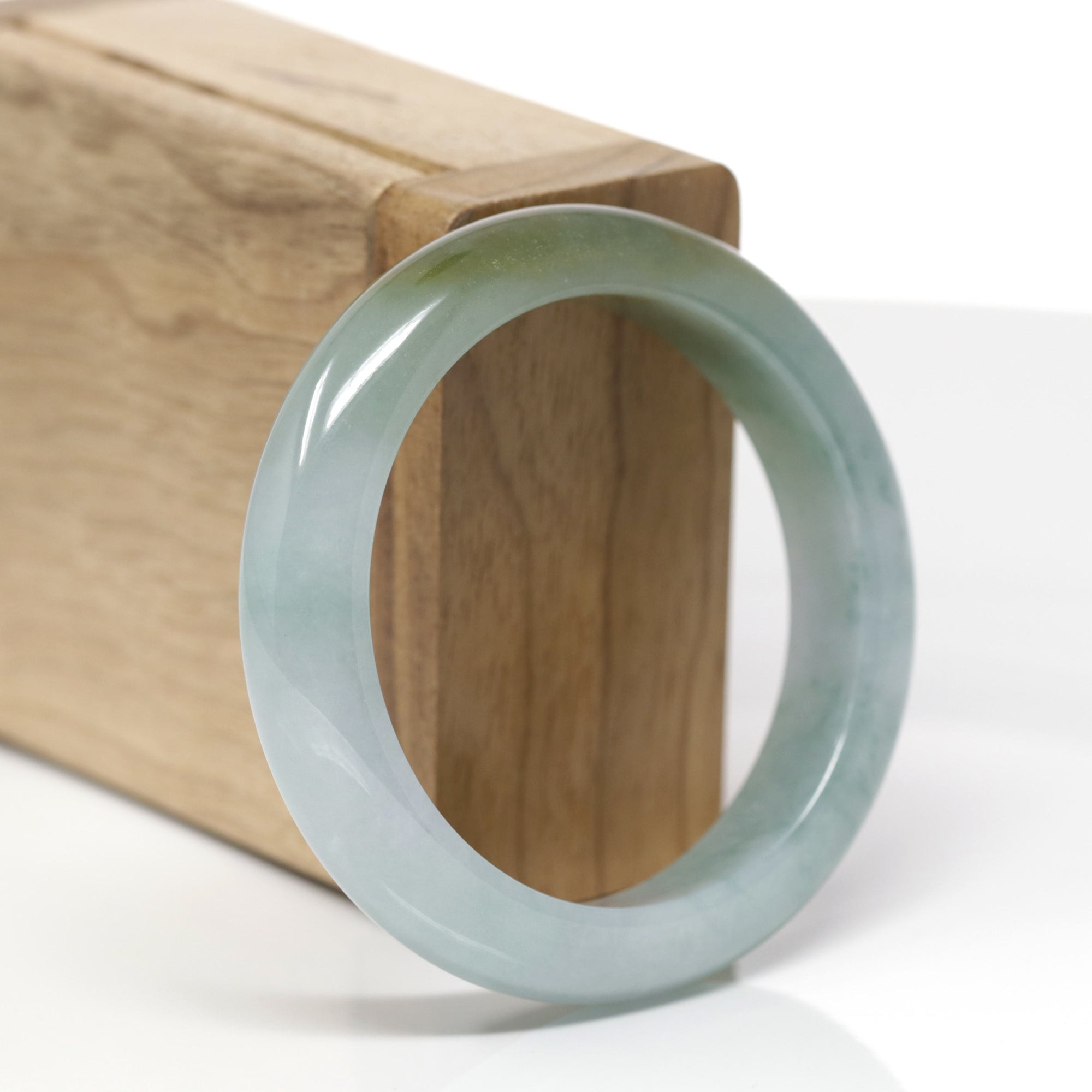 Baikalla Natural Blue-Green &amp; Yellow-Green Patch Jadeite Jade "Half Round" Bangle Bracelet (53.1mm) 