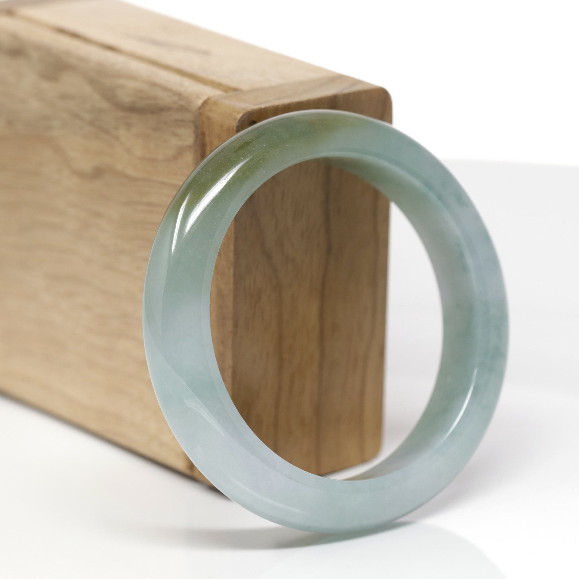Baikalla Natural Blue-Green &amp; Yellow-Green Patch Jadeite Jade "Half Round" Bangle Bracelet (53.1mm) 