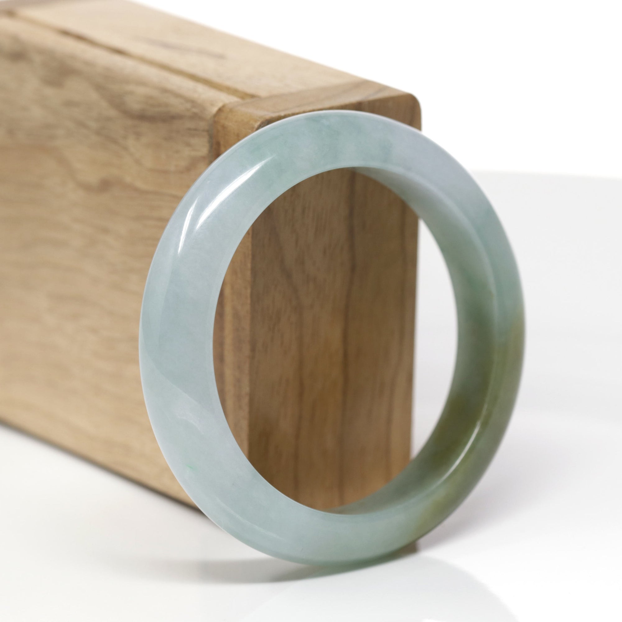 Baikalla Natural Blue-Green &amp; Yellow-Green Patch Jadeite Jade "Half Round" Bangle Bracelet (53.1mm) 