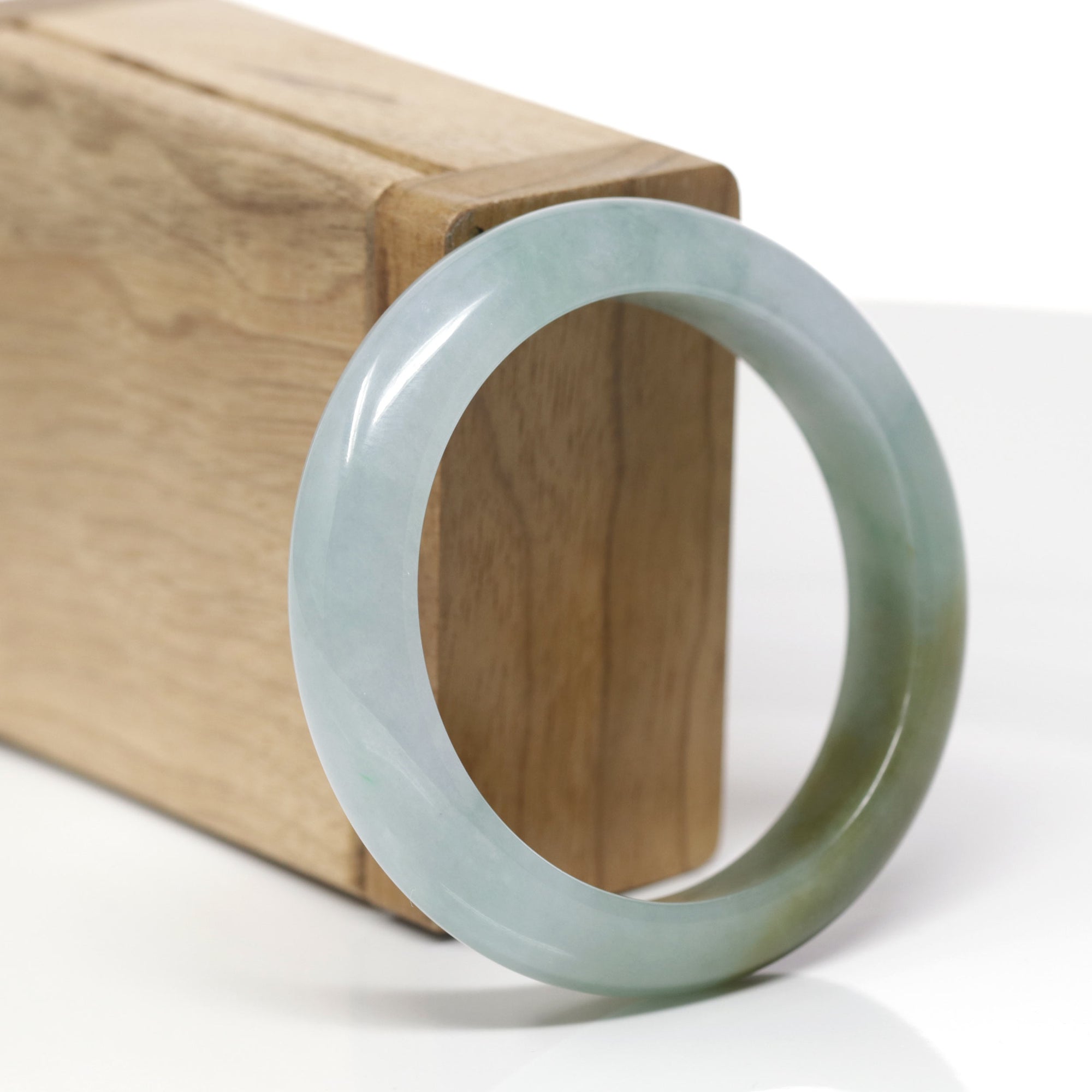 Baikalla Natural Blue-Green &amp; Yellow-Green Patch Jadeite Jade "Half Round" Bangle Bracelet (53.1mm) 
