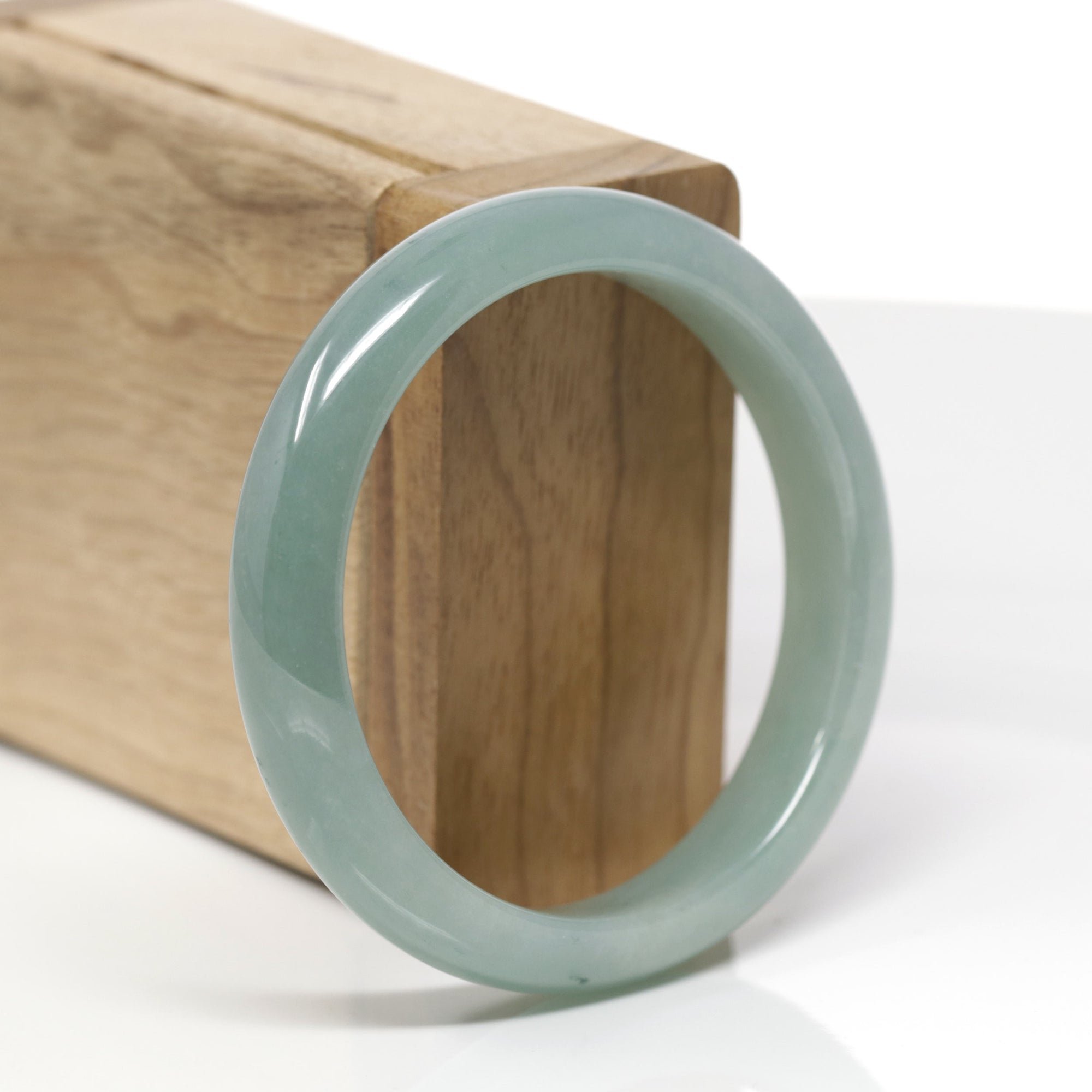 Baikalla Natural Oil-Green Jadeite Jade "Half Round" Bangle Bracelet (55.9mm) 