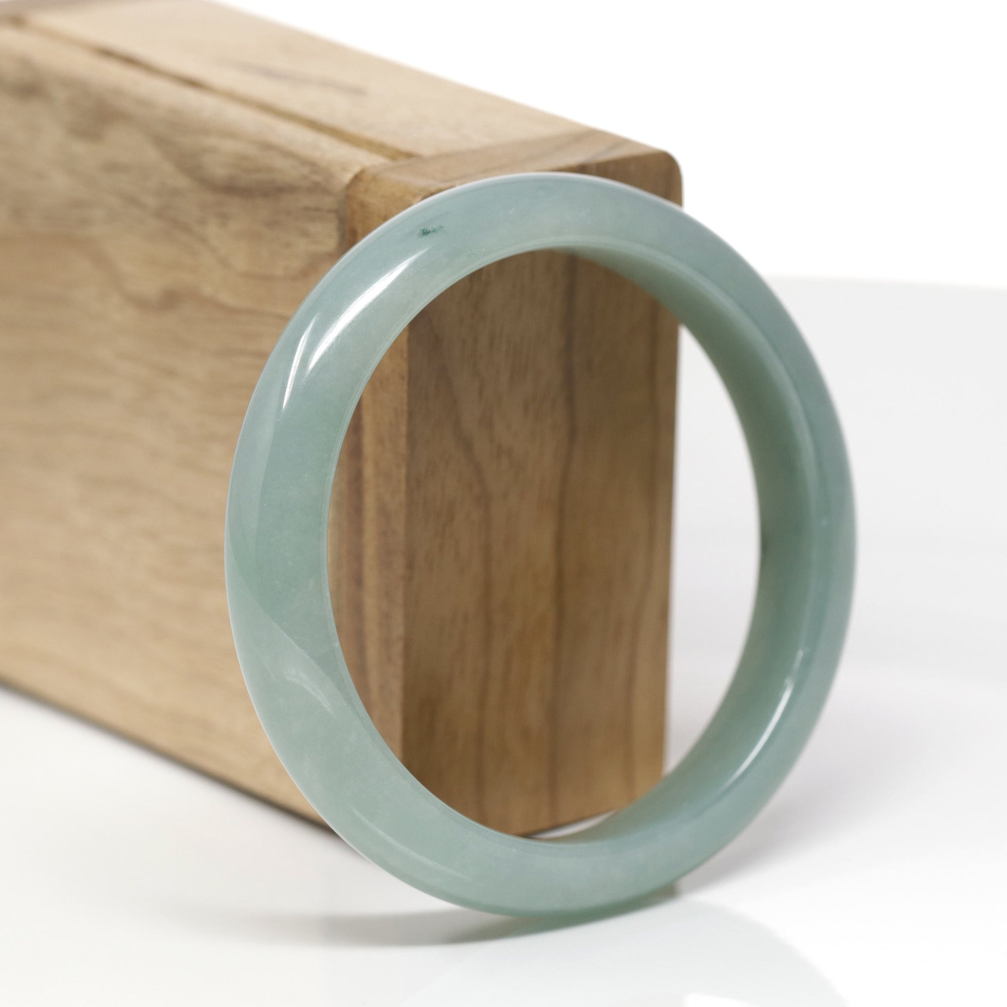 Baikalla Natural Oil-Green Jadeite Jade "Half Round" Bangle Bracelet (55.9mm) 