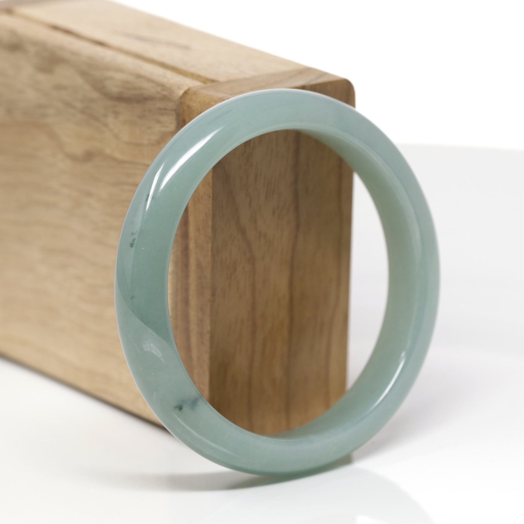 Baikalla Natural Oil-Green Jadeite Jade "Half Round" Bangle Bracelet (55.9mm) 