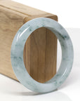 Baikalla Natural Blue-Green Flowers Jadeite Jade "Half Round" Bangle Bracelet (53.5mm) 