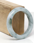Baikalla Natural Blue-Green Flowers Jadeite Jade "Half Round" Bangle Bracelet (53.5mm) 