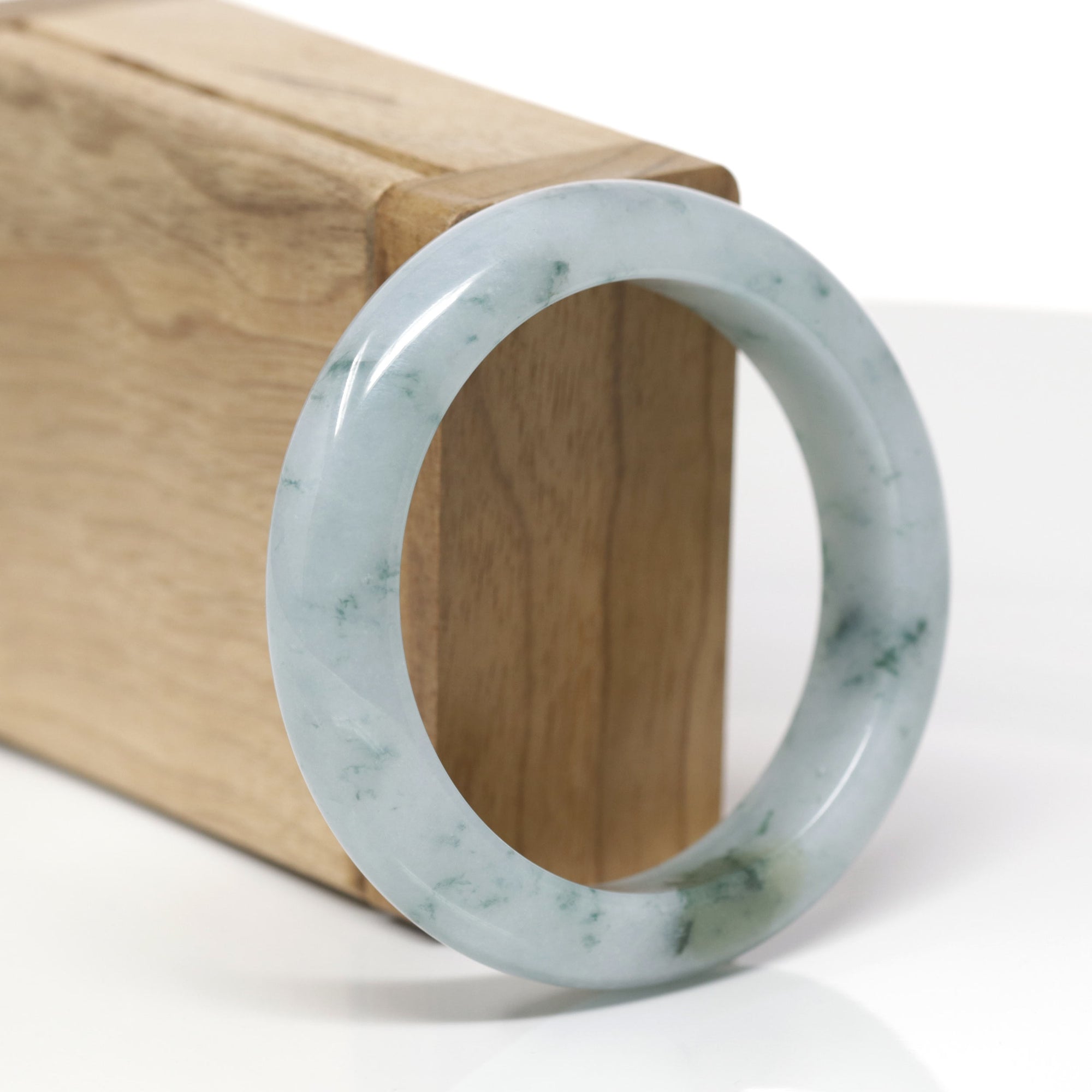 Baikalla Natural Blue-Green Flowers Jadeite Jade "Half Round" Bangle Bracelet (53.5mm) 