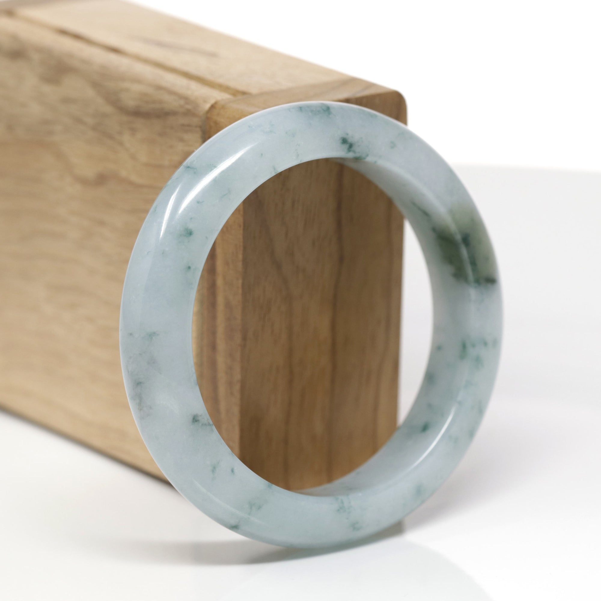 Baikalla Natural Blue-Green Flowers Jadeite Jade "Half Round" Bangle Bracelet (53.5mm) 