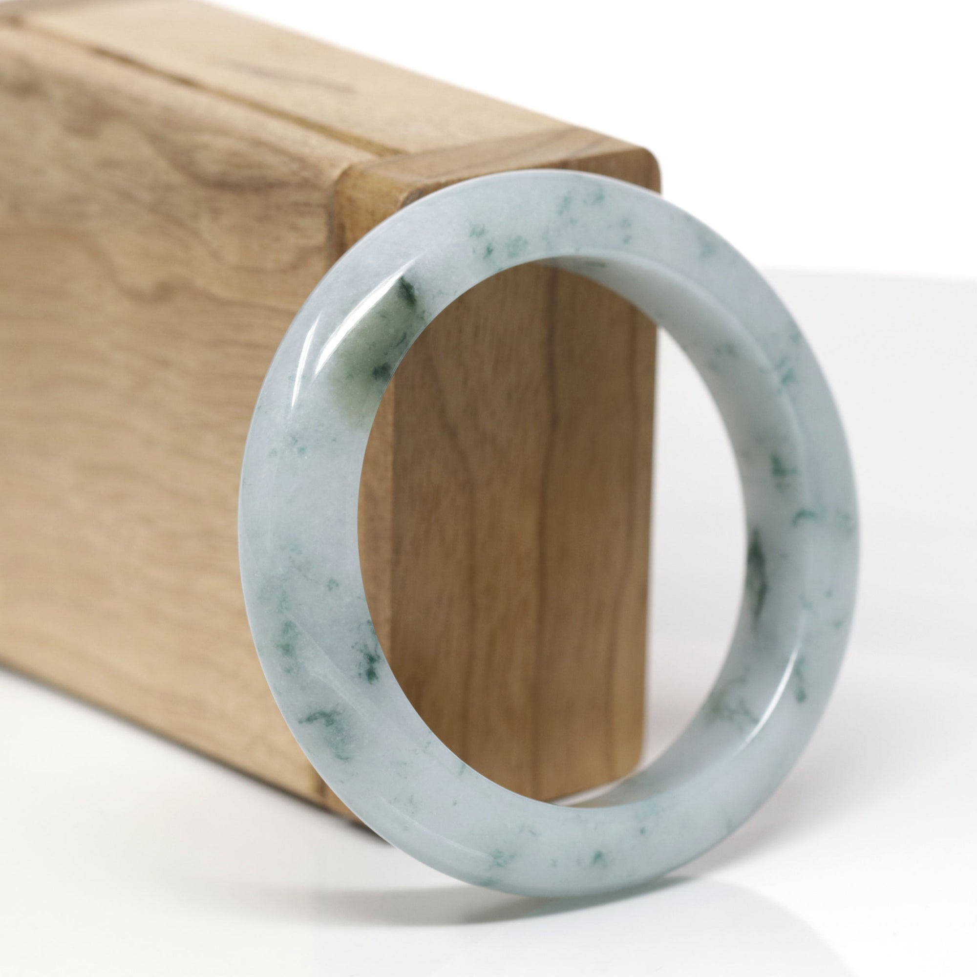 Baikalla Natural Blue-Green Flowers Jadeite Jade "Half Round" Bangle Bracelet (53.5mm) 