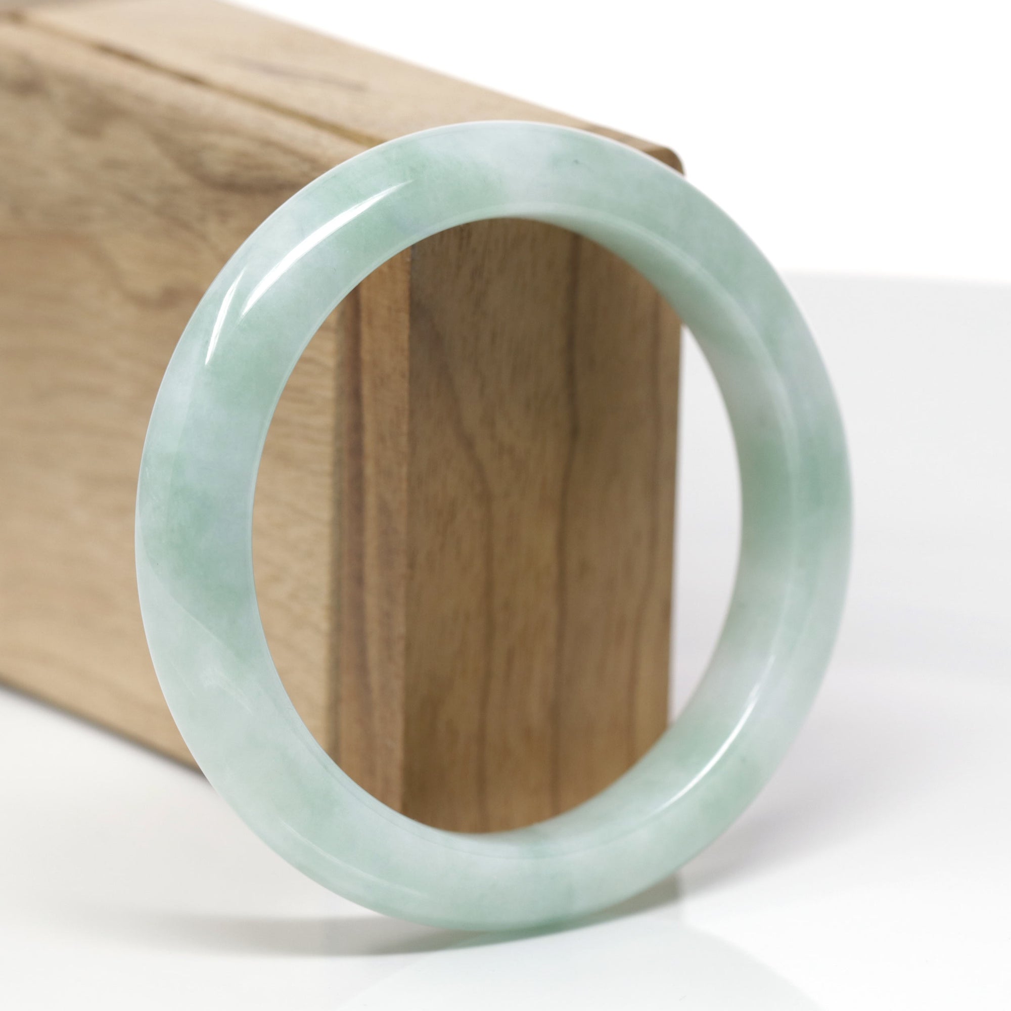 Baikalla Natural Green Jadeite Jade "Half Round" Bangle Bracelet (58mm) 