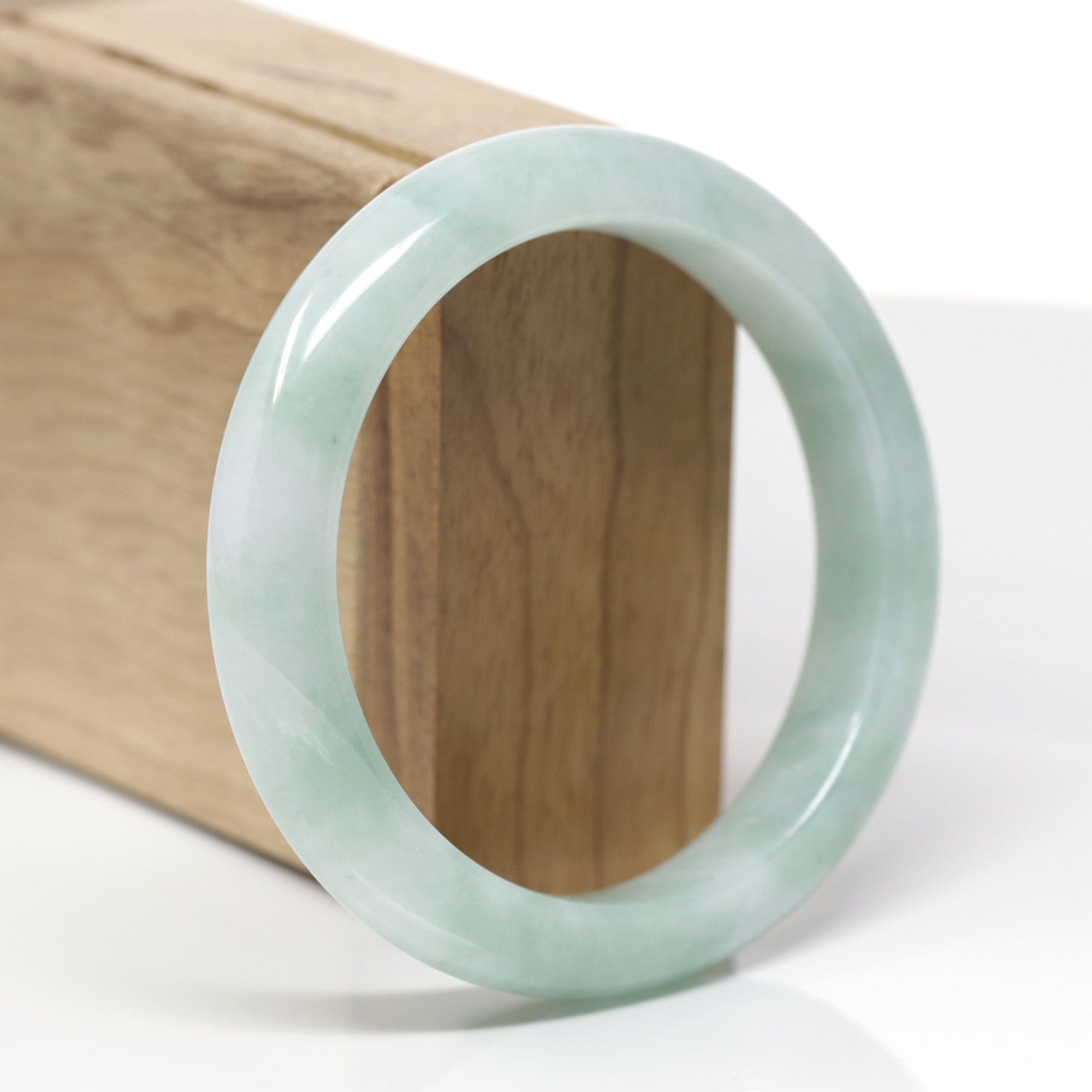 Baikalla Natural Green Jadeite Jade "Half Round" Bangle Bracelet (58mm) 