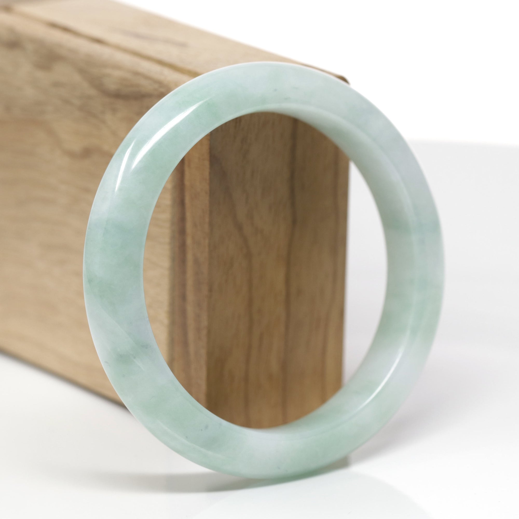 Baikalla Natural Green Jadeite Jade "Half Round" Bangle Bracelet (58mm) 