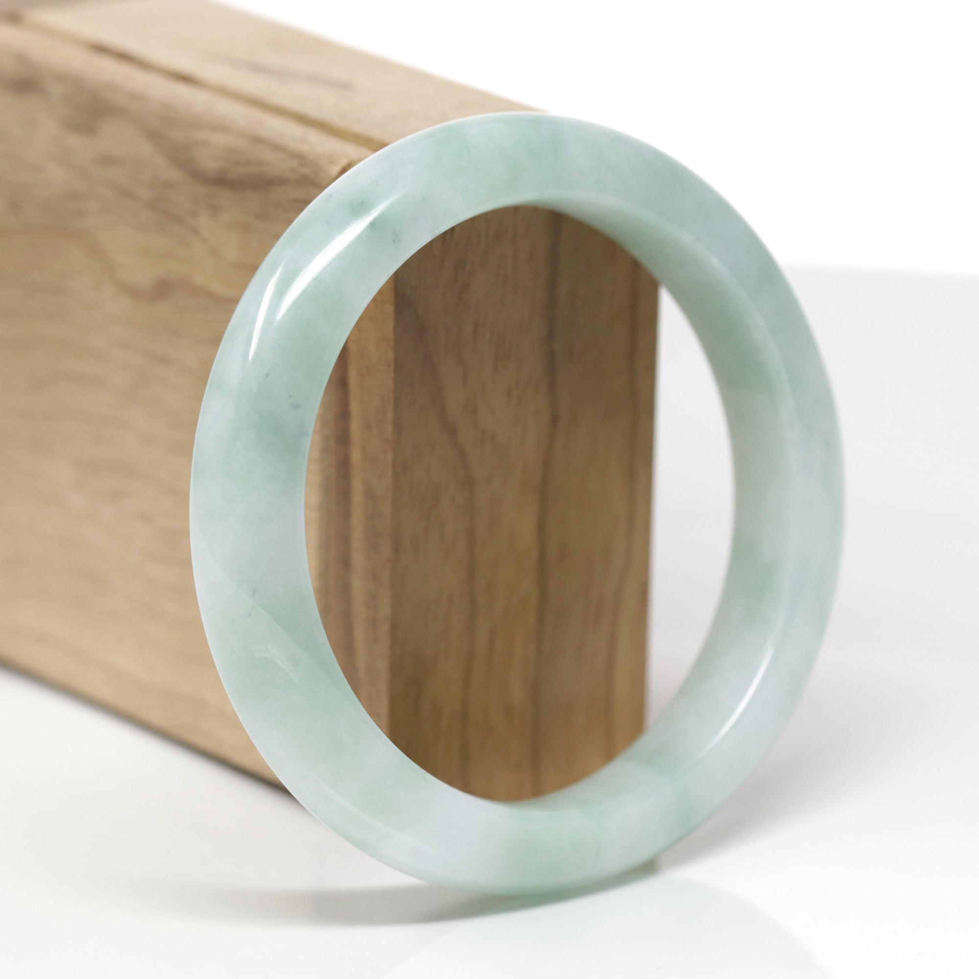Baikalla Natural Green Jadeite Jade "Half Round" Bangle Bracelet (58mm) 