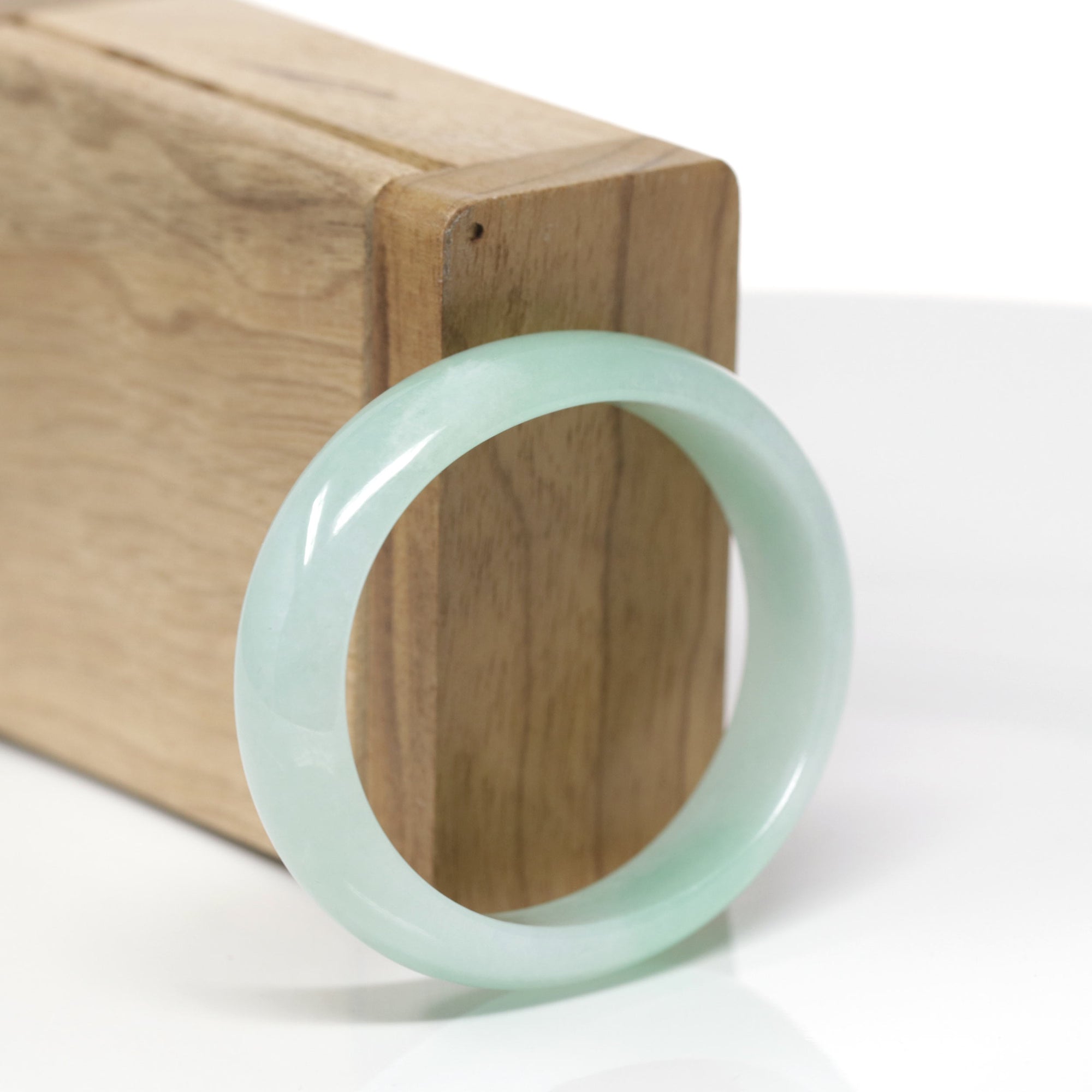 Baikalla Natural Icy Light Green Jadeite Jade Oval Bangle Bracelet (53.8mm) 