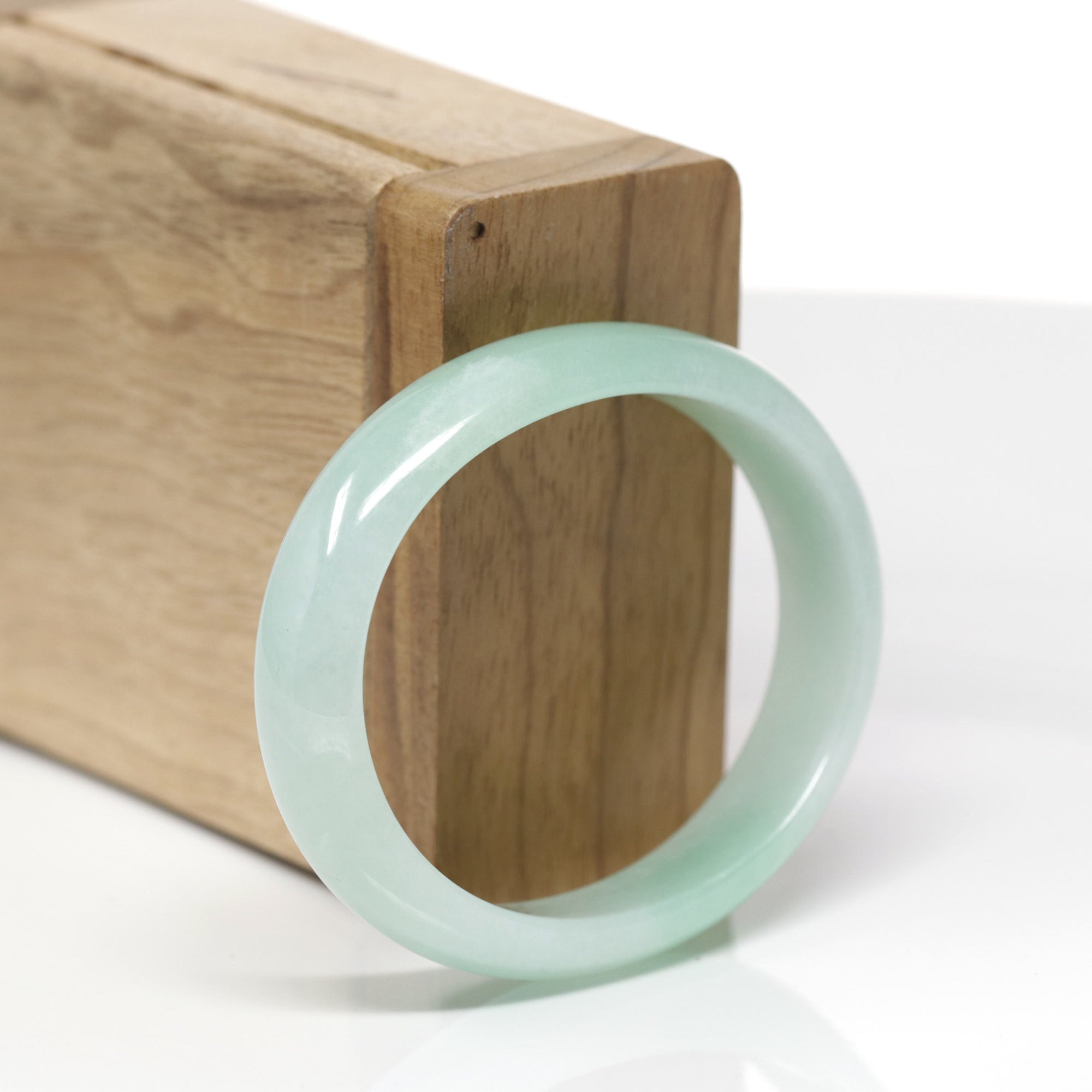 Baikalla Natural Icy Light Green Jadeite Jade Oval Bangle Bracelet (53.8mm) 