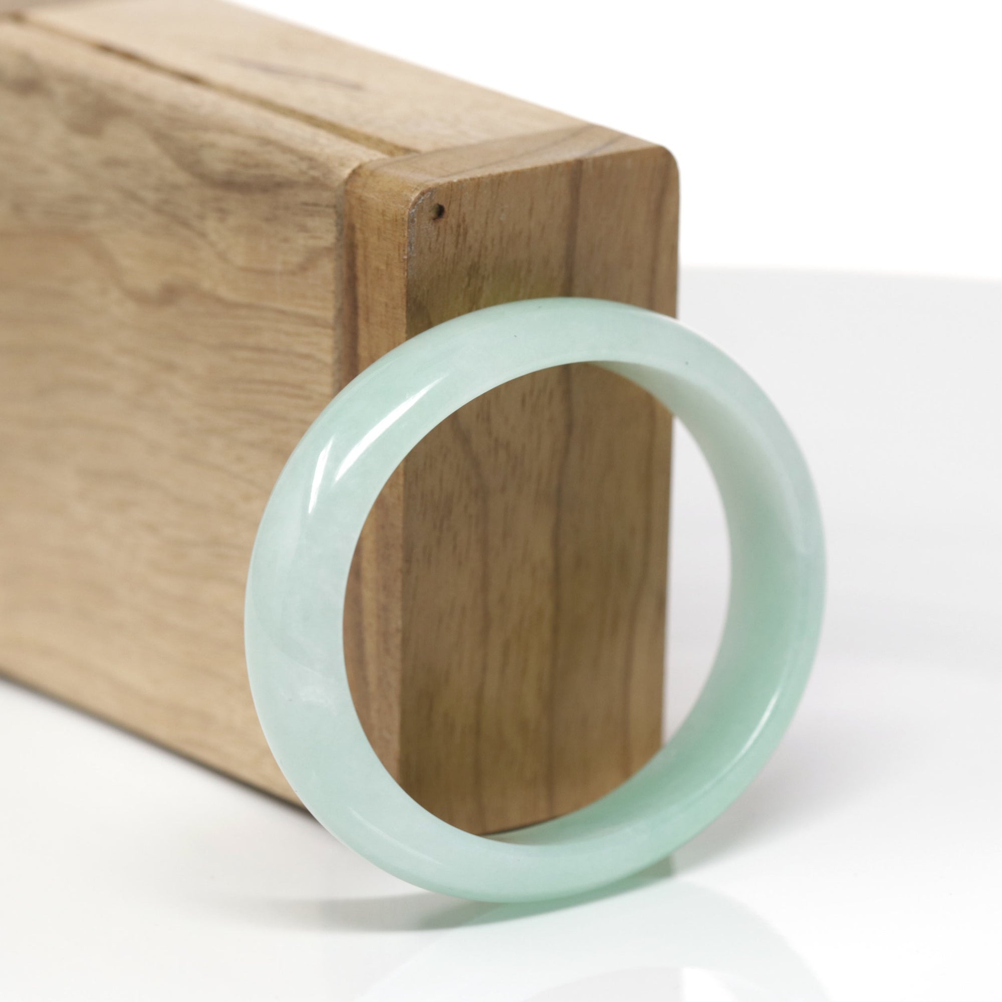 Baikalla Natural Icy Light Green Jadeite Jade Oval Bangle Bracelet (53.8mm) 