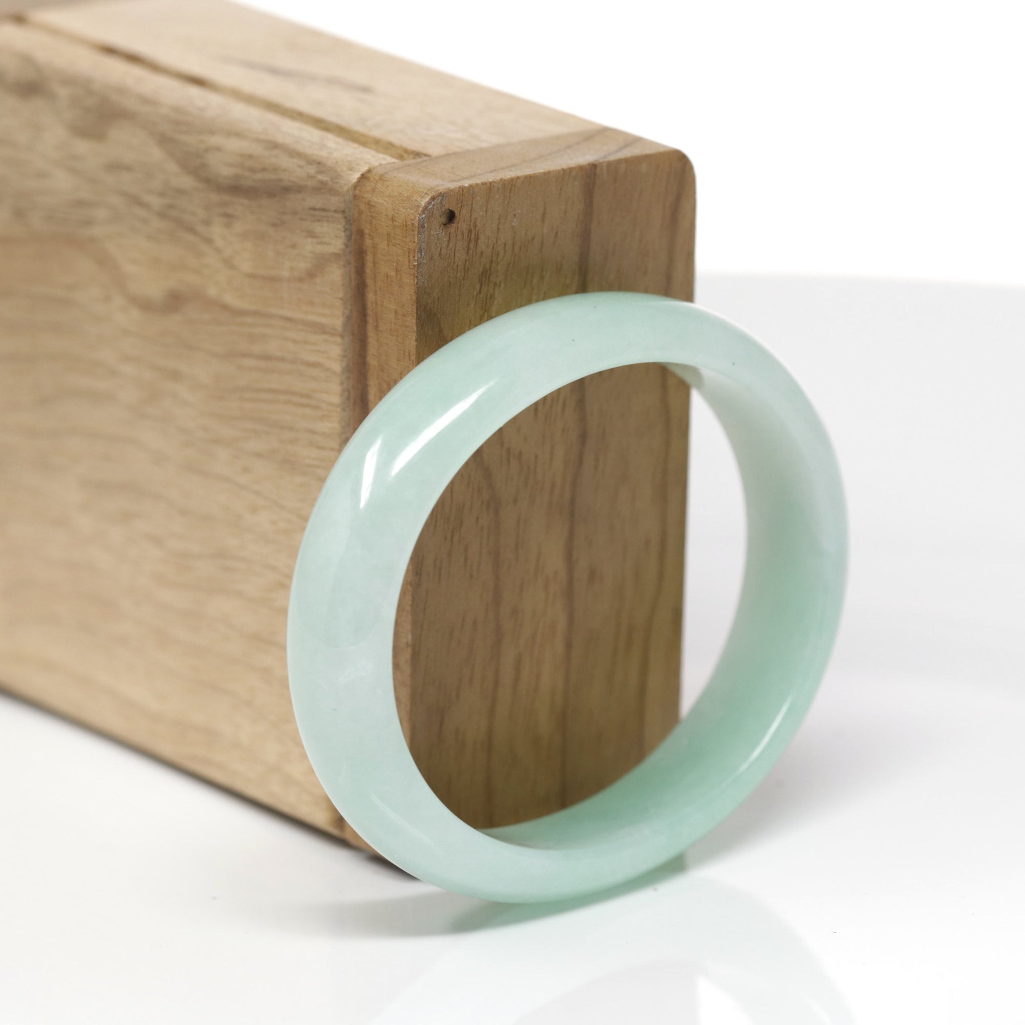Baikalla Natural Icy Light Green Jadeite Jade Oval Bangle Bracelet (53.8mm) 