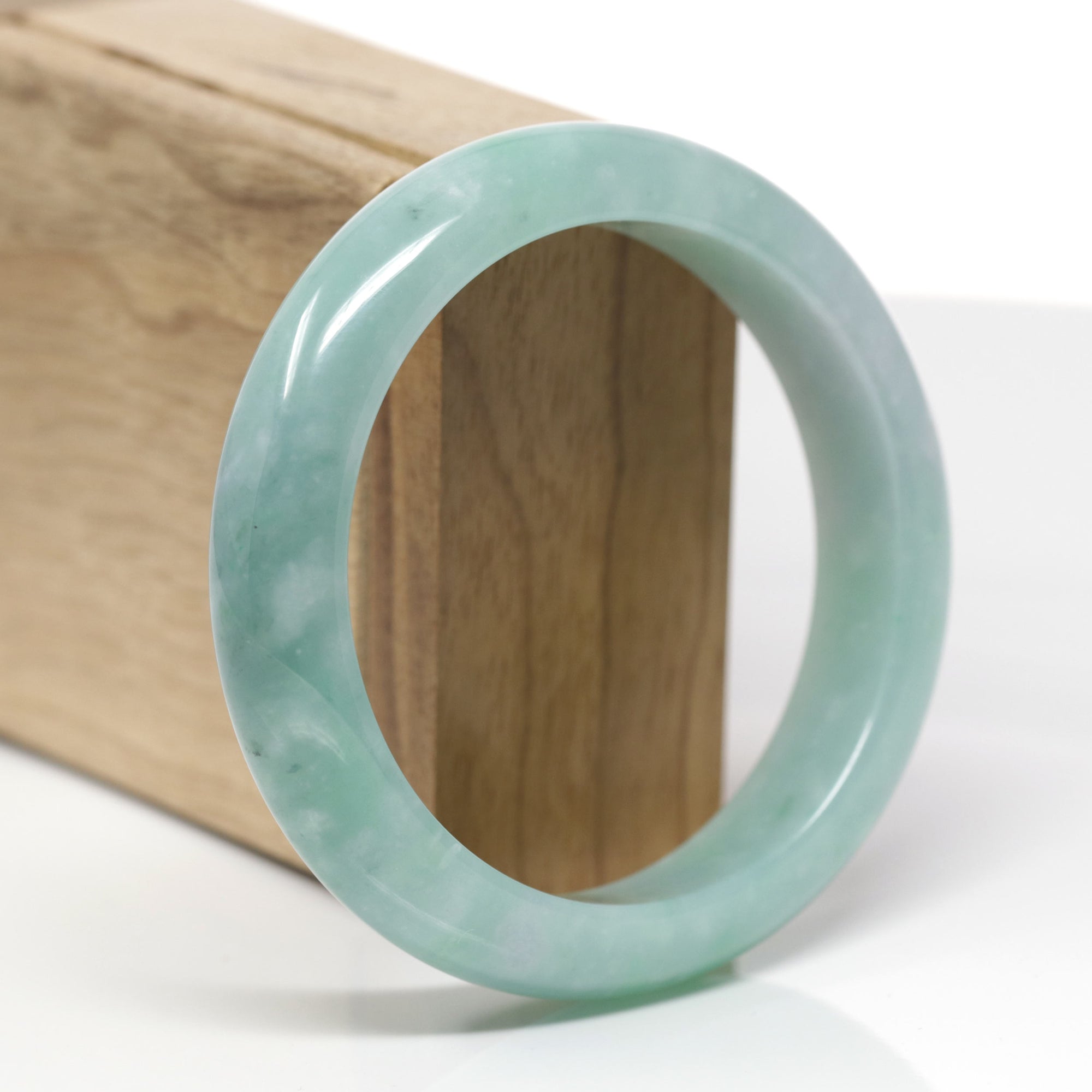 Baikalla Natural Blue-Green Jadeite Jade "Half Round" Bangle Bracelet (59.1mm) 